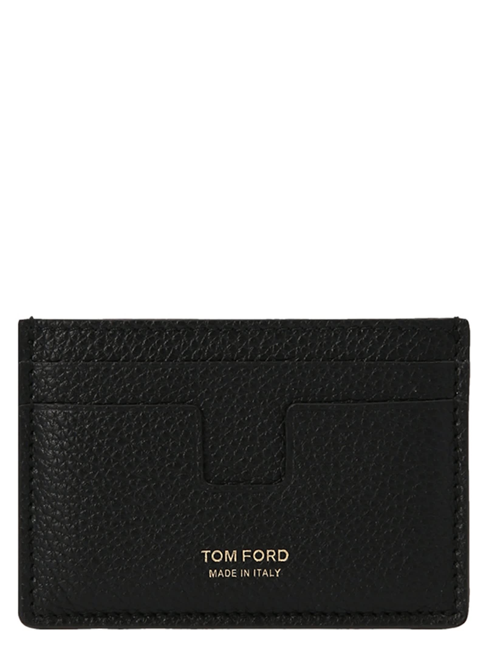 Tom Ford Logo Leather Card Holder In Black
