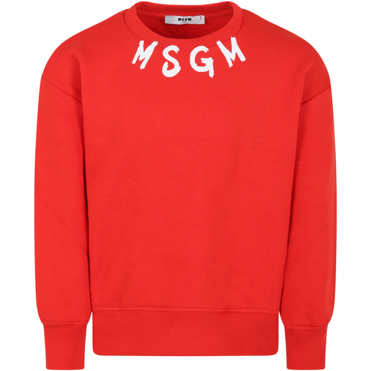 Msgm Kids' Red Sweatshirt For Boy With White Logo