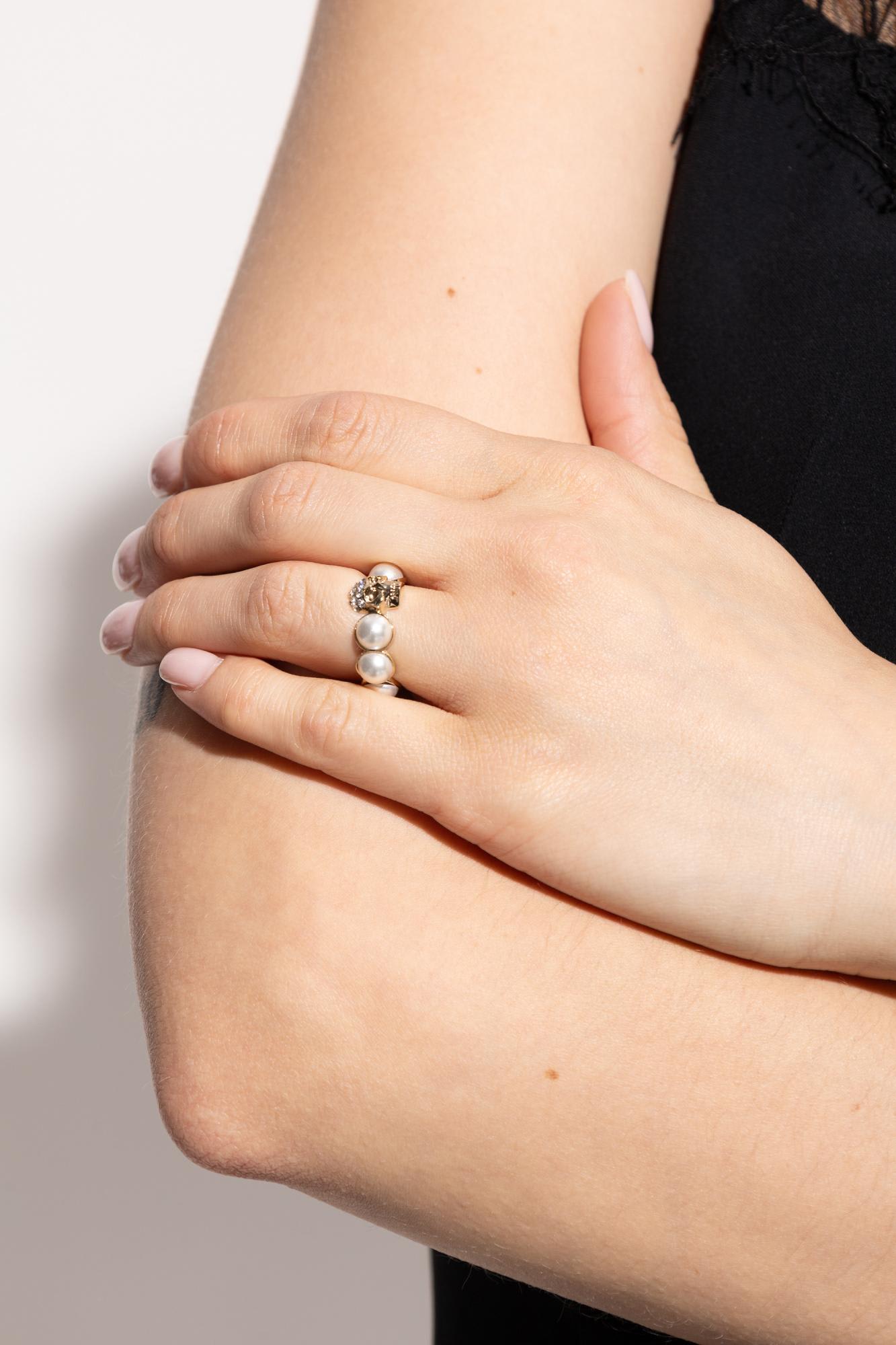 Alexander Mcqueen Ring With Shimmering Crystals In Gold