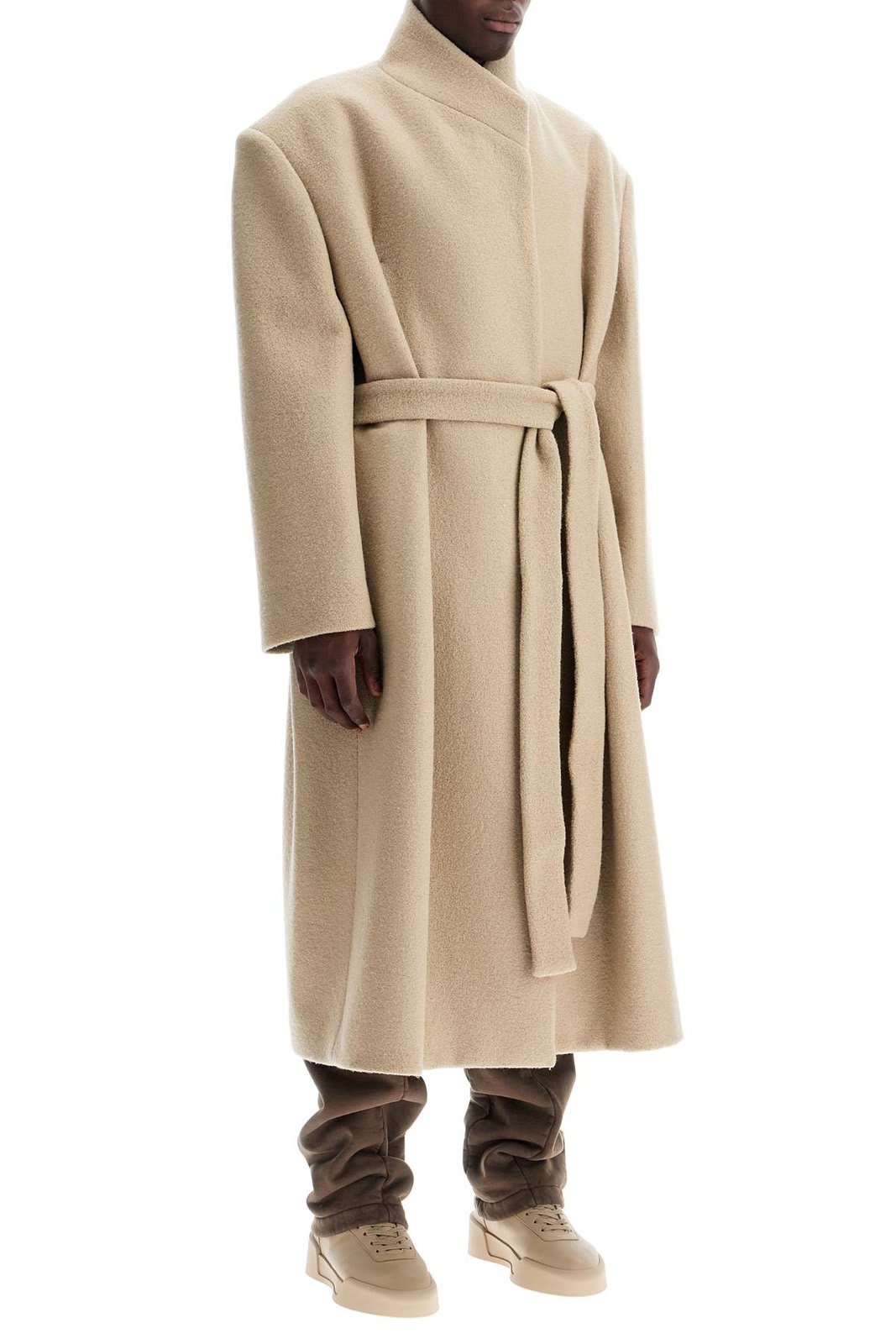 Shop Fear Of God Stand Collar Relaxed Overcoat In Beige