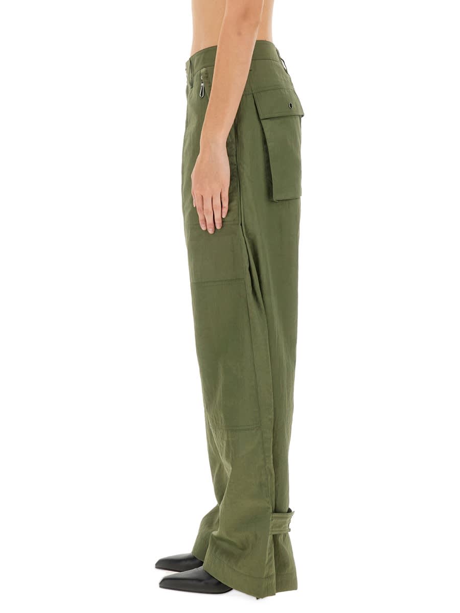 Rabanne Wide Leg Cargo Trousers With Pleated Front In Green