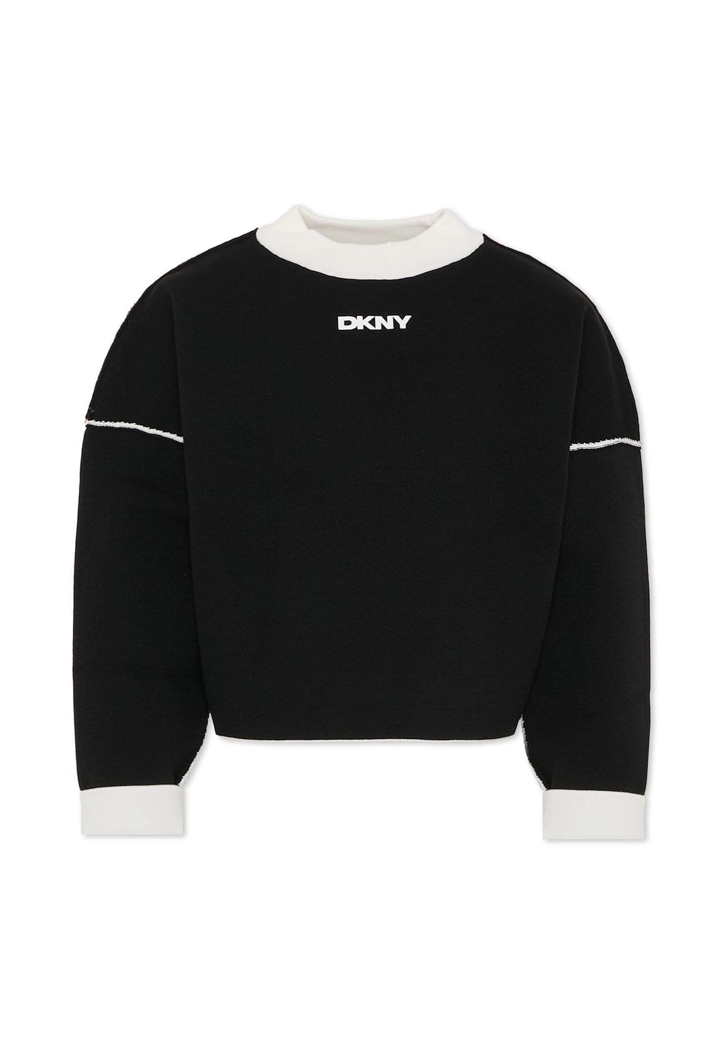 Dkny Reversible Black Crop Sweater For Girl With Logo In Multi