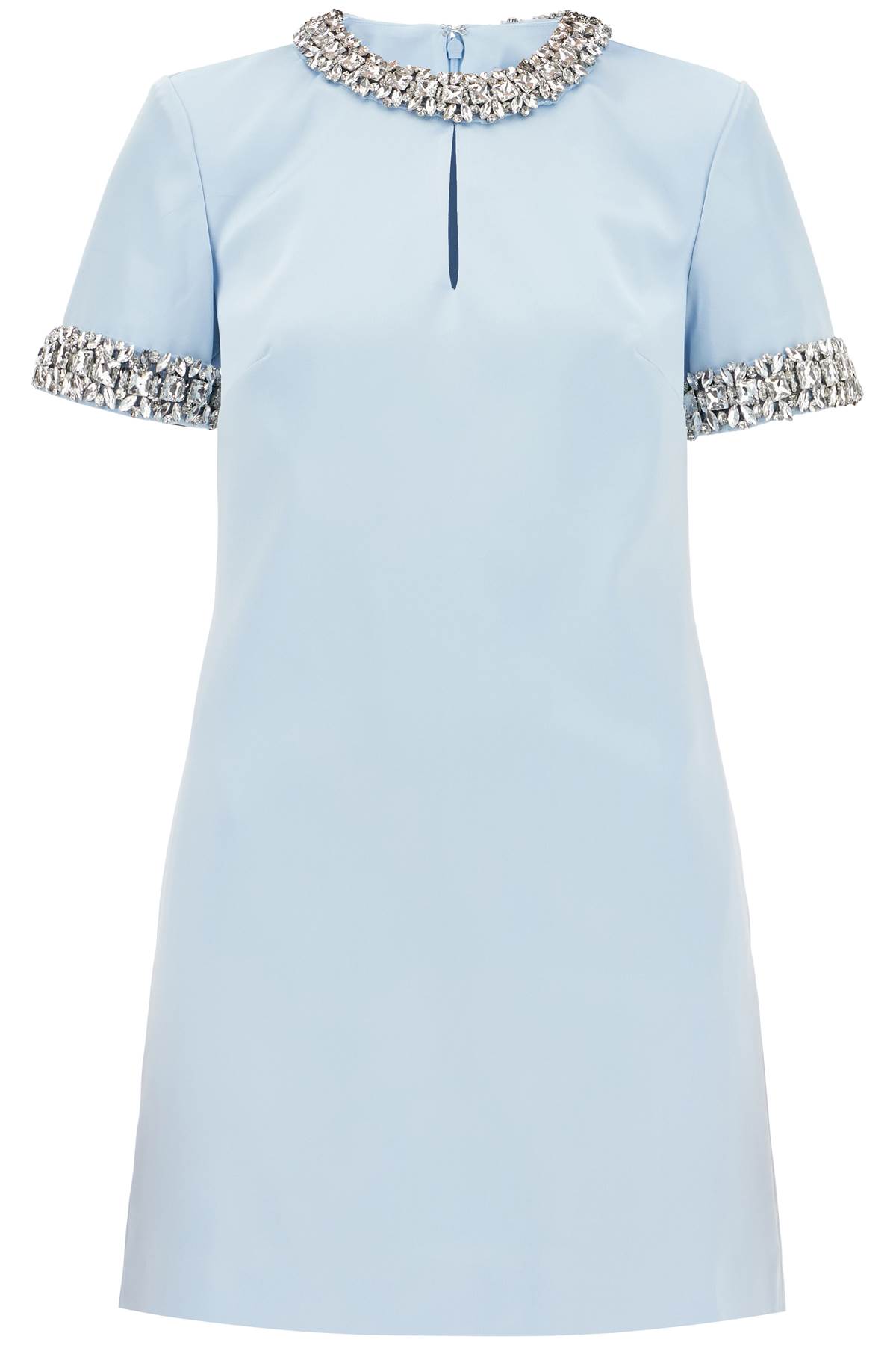 Shop Self-portrait Satin Mini Dress With Crystals In Blue (light Blue)