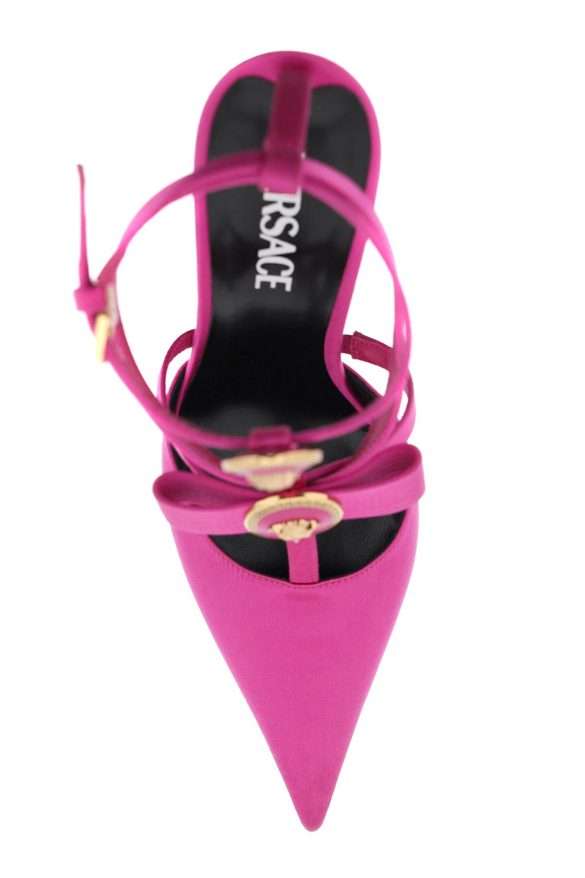Shop Versace Pumps With Gianni Ribbon Bows In Warterlily  Gold (fuchsia)