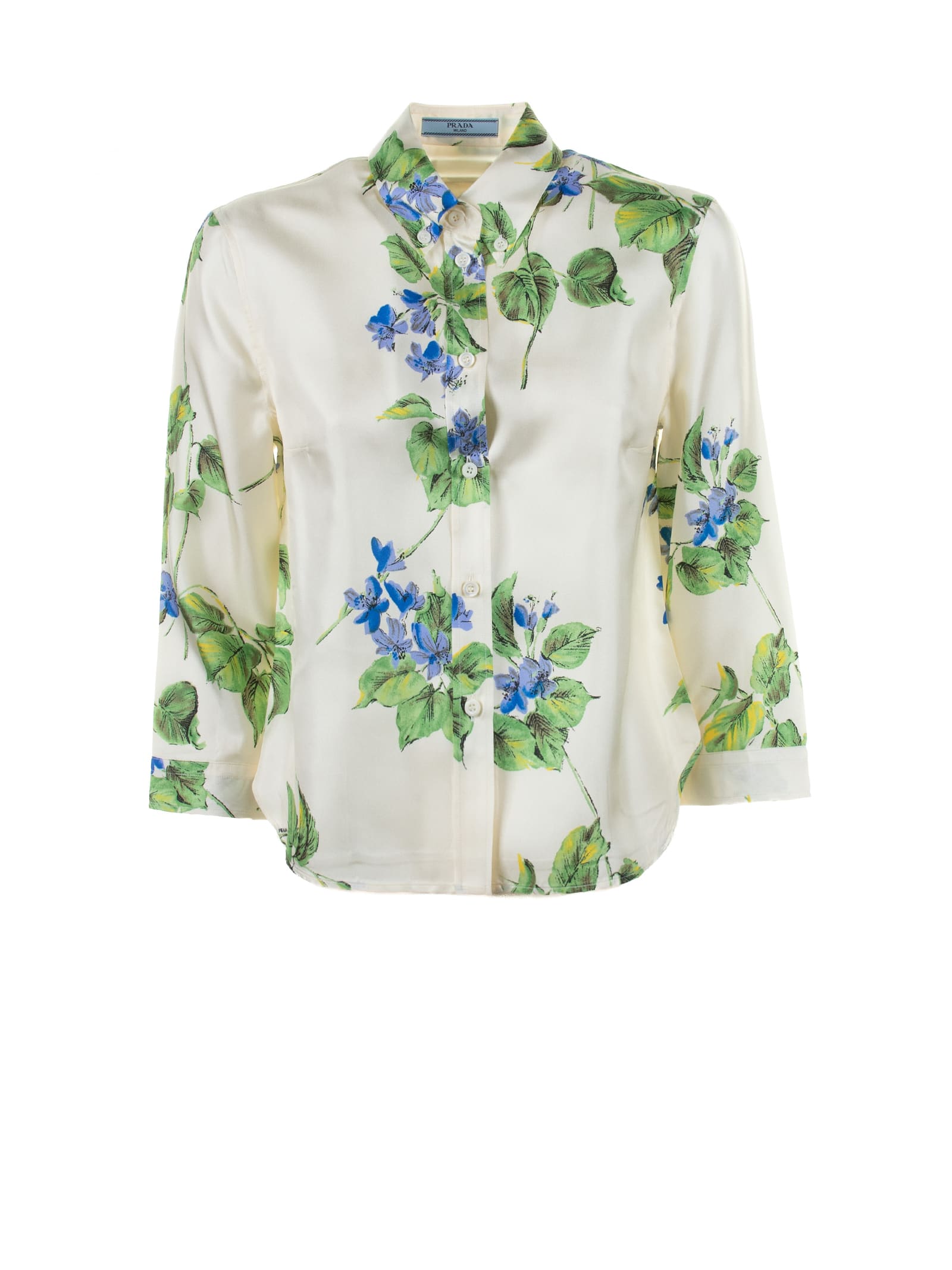 Shop Prada Flower Twill Shirt In Talco