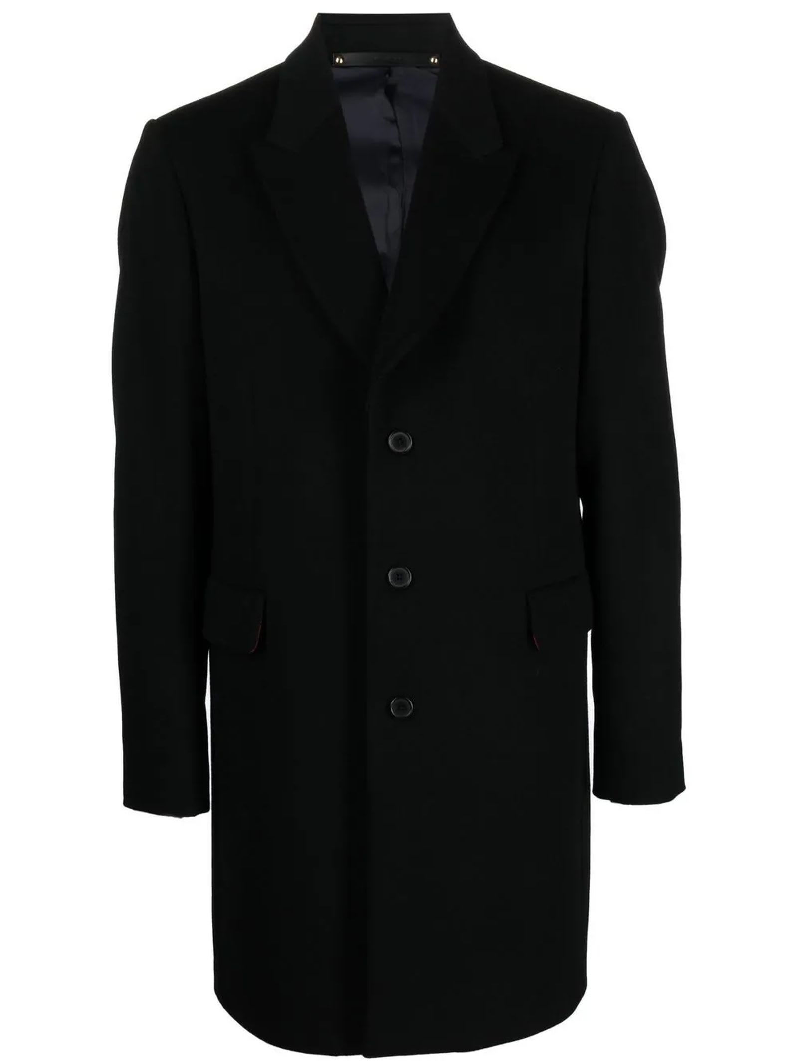 PAUL SMITH BLACK WOOL-CASHMERE BLEND OVERCOAT