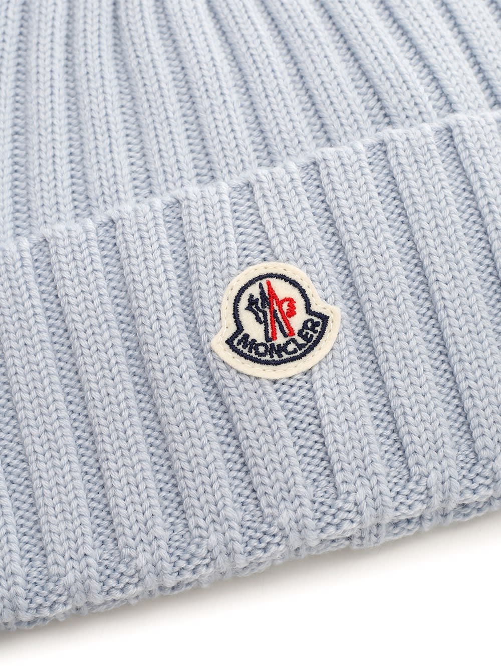 Shop Moncler Light Blue Wool Beanie