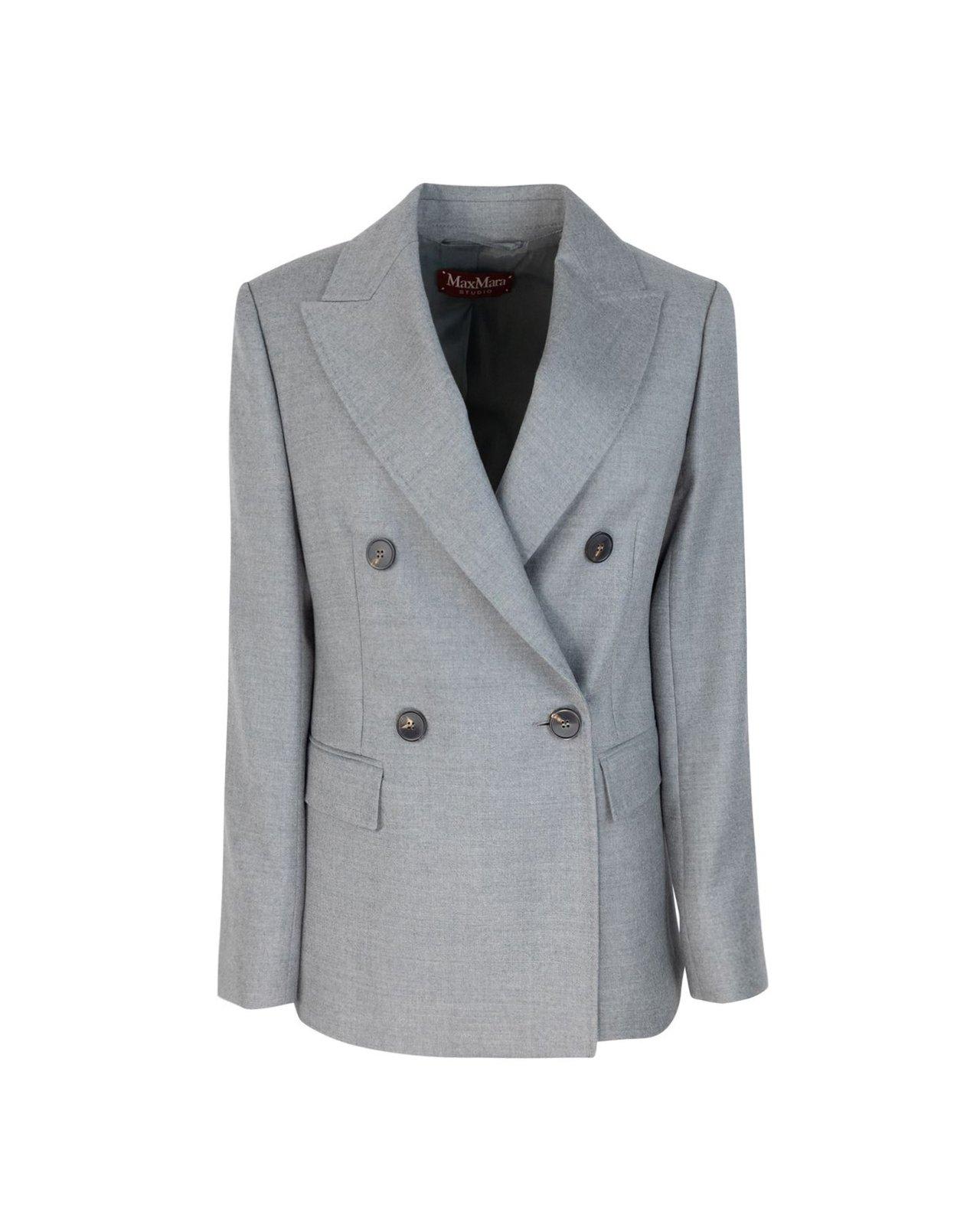 Shop Max Mara Double-breasted Long-sleeved Jacket In Grey