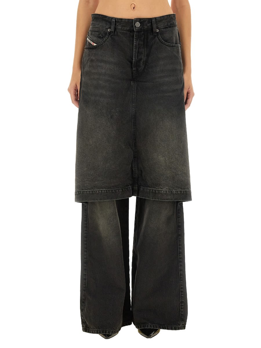 Shop Diesel D-syren-s Layered Denim Jeans In Black