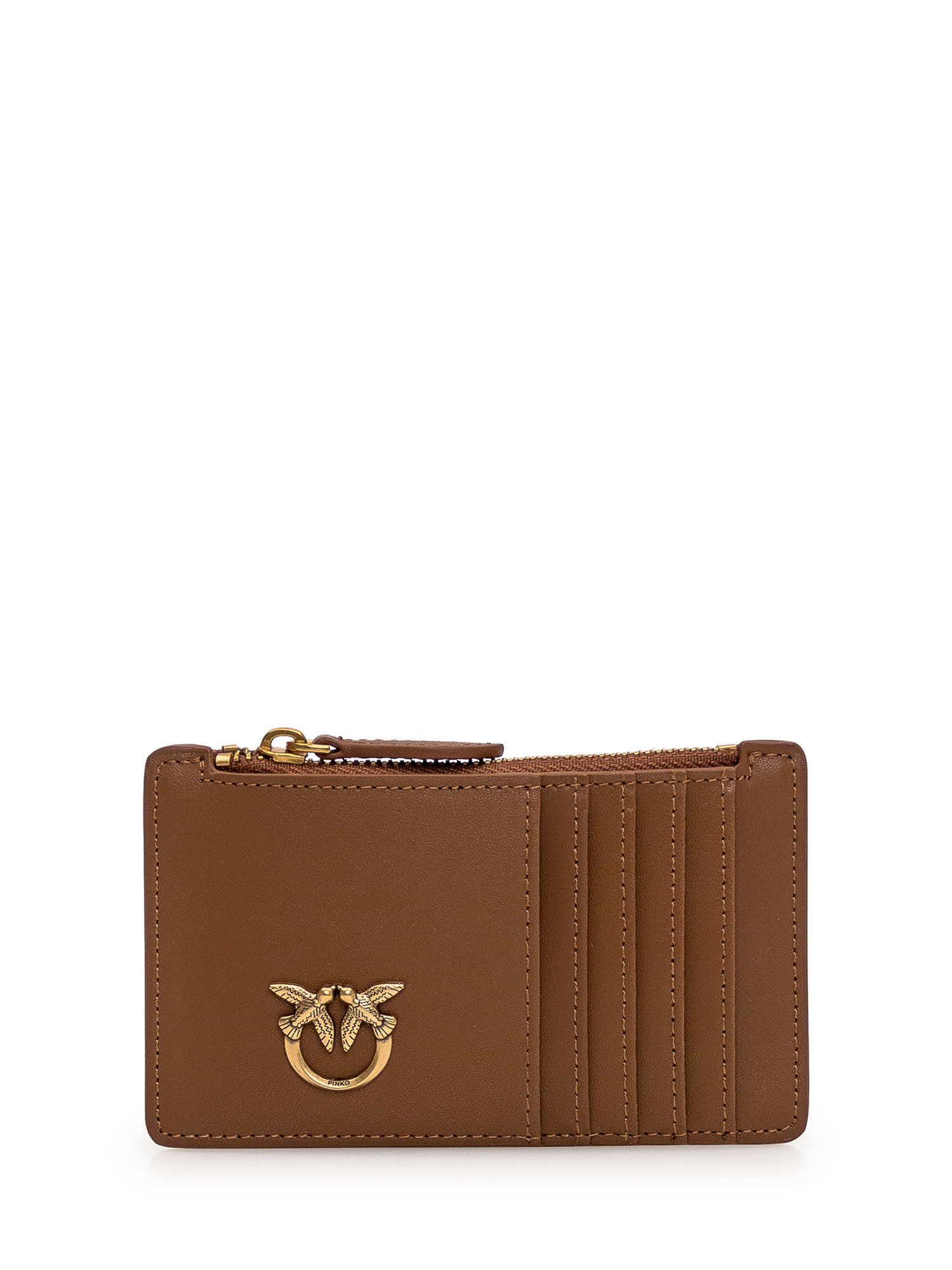 Shop Pinko Cardholder With Logo In Brown