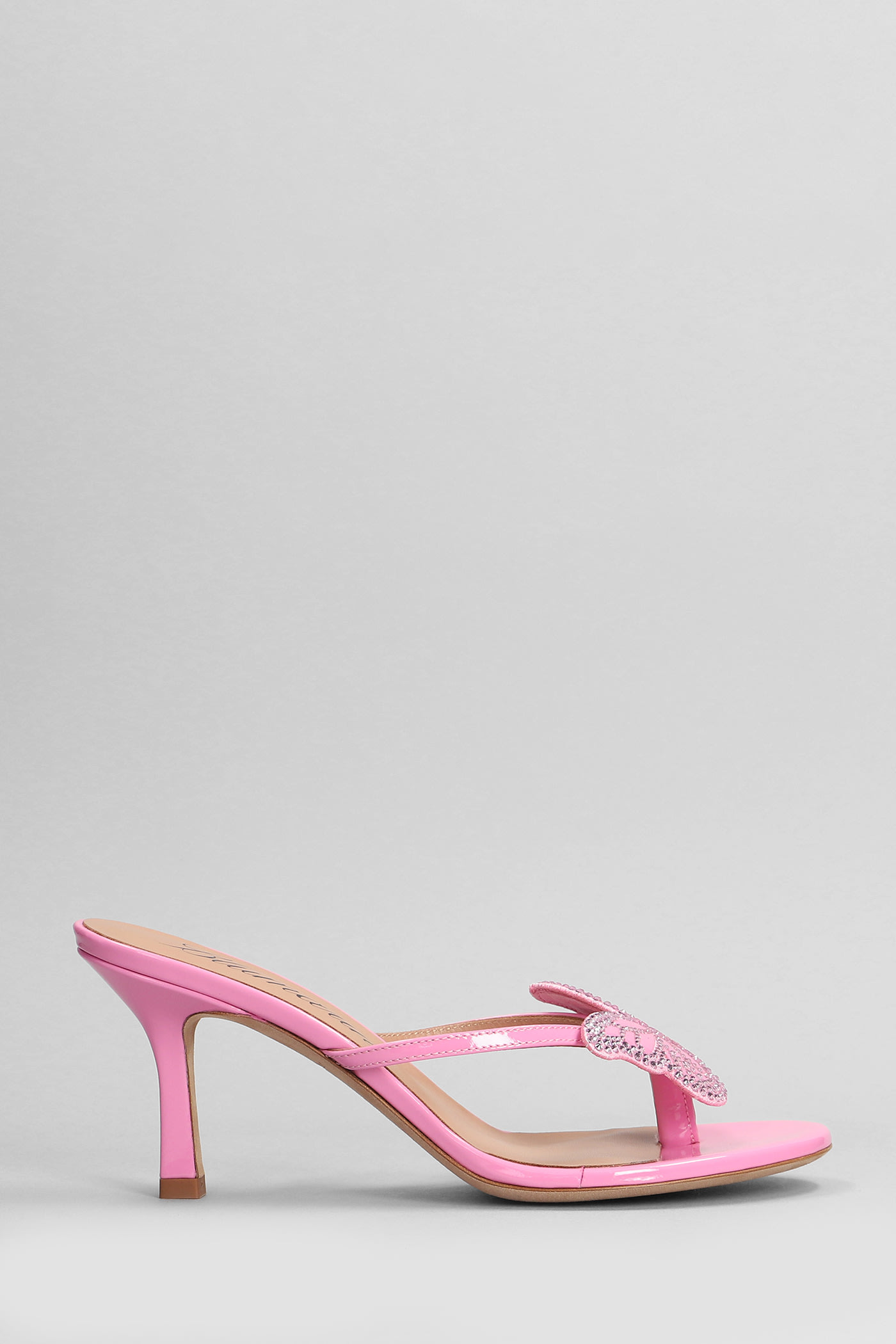 Butterfly Slipper-mule In Rose-pink Patent Leather