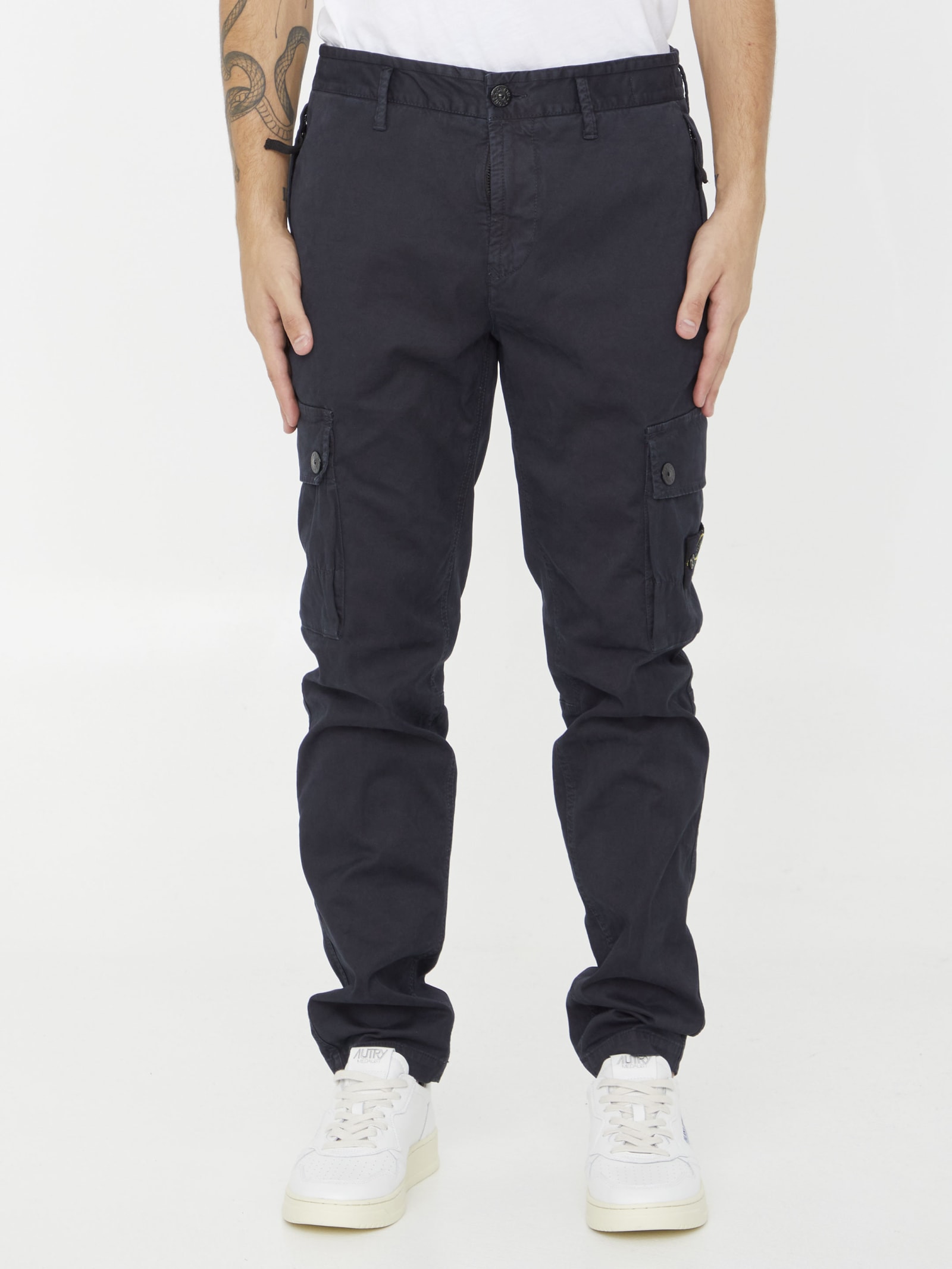 Shop Stone Island Compass-motif Cotton Cargo Pants Pants In Navy Blue