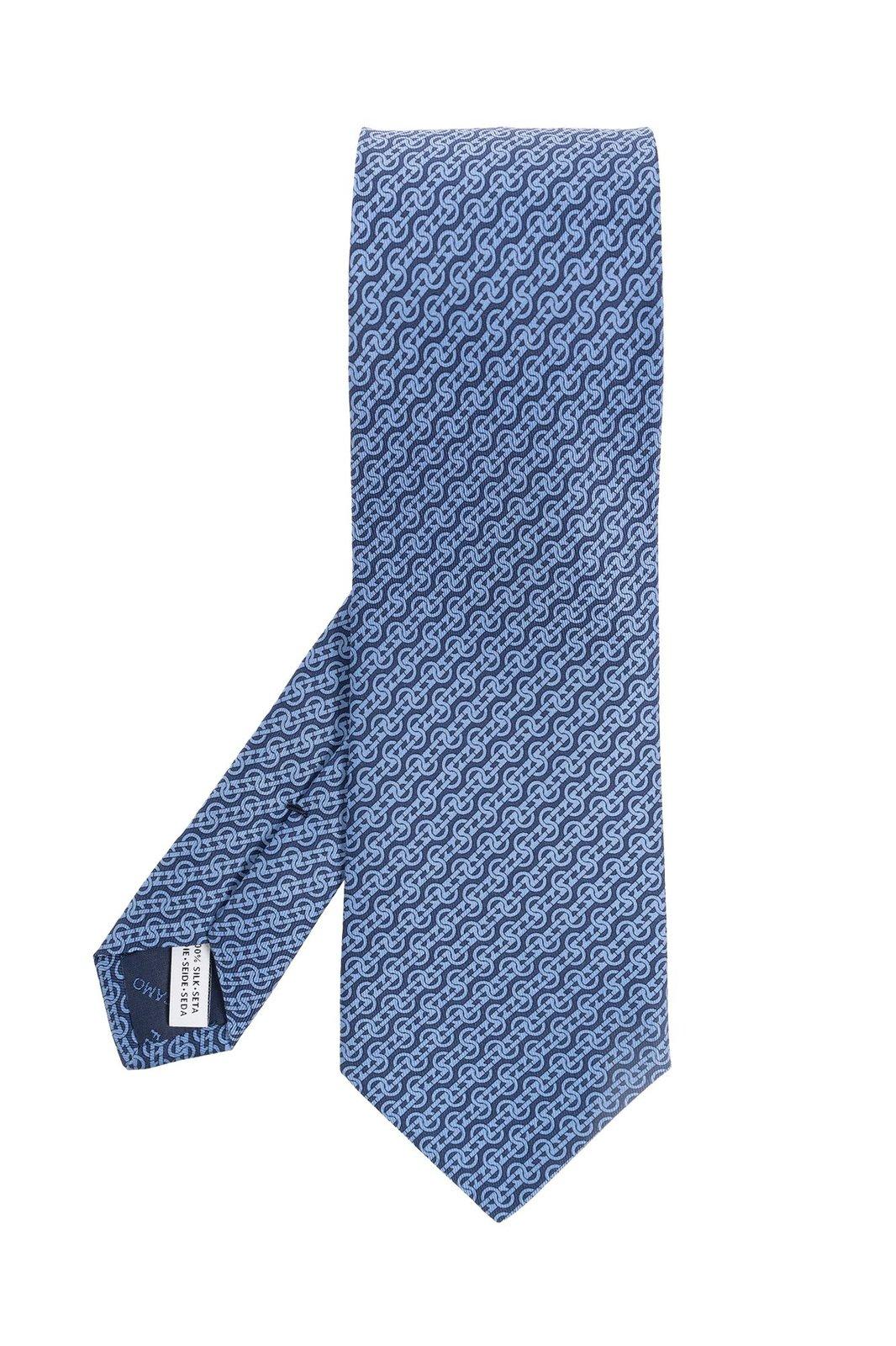 Shop Ferragamo Micro Pattern Printed Tie In Navy