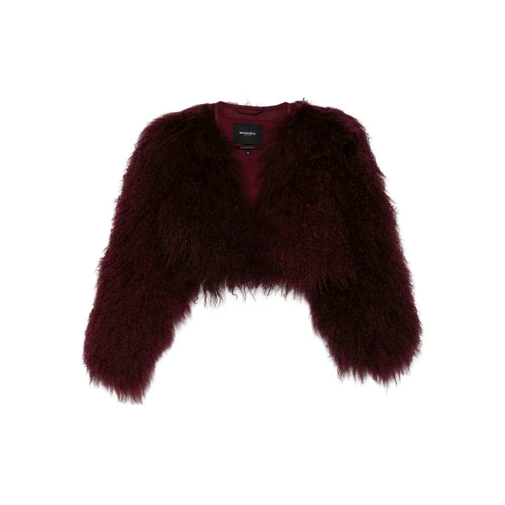 Retroféte Luxe Cropped Fur Jacket In Burgundy