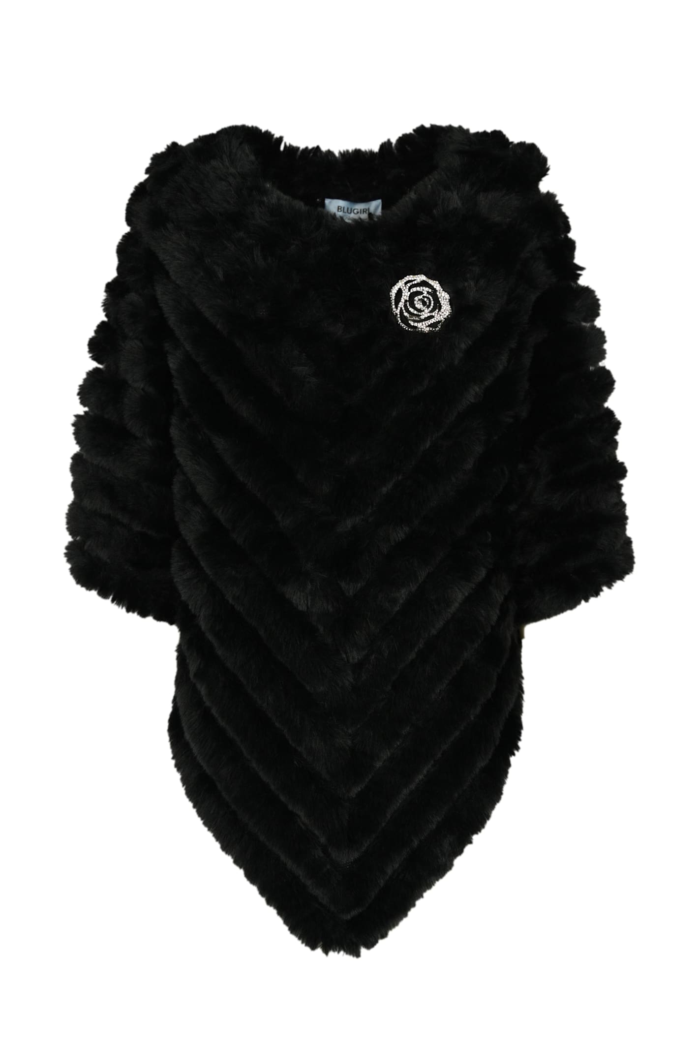 Poncho With Faux Fur Brooch