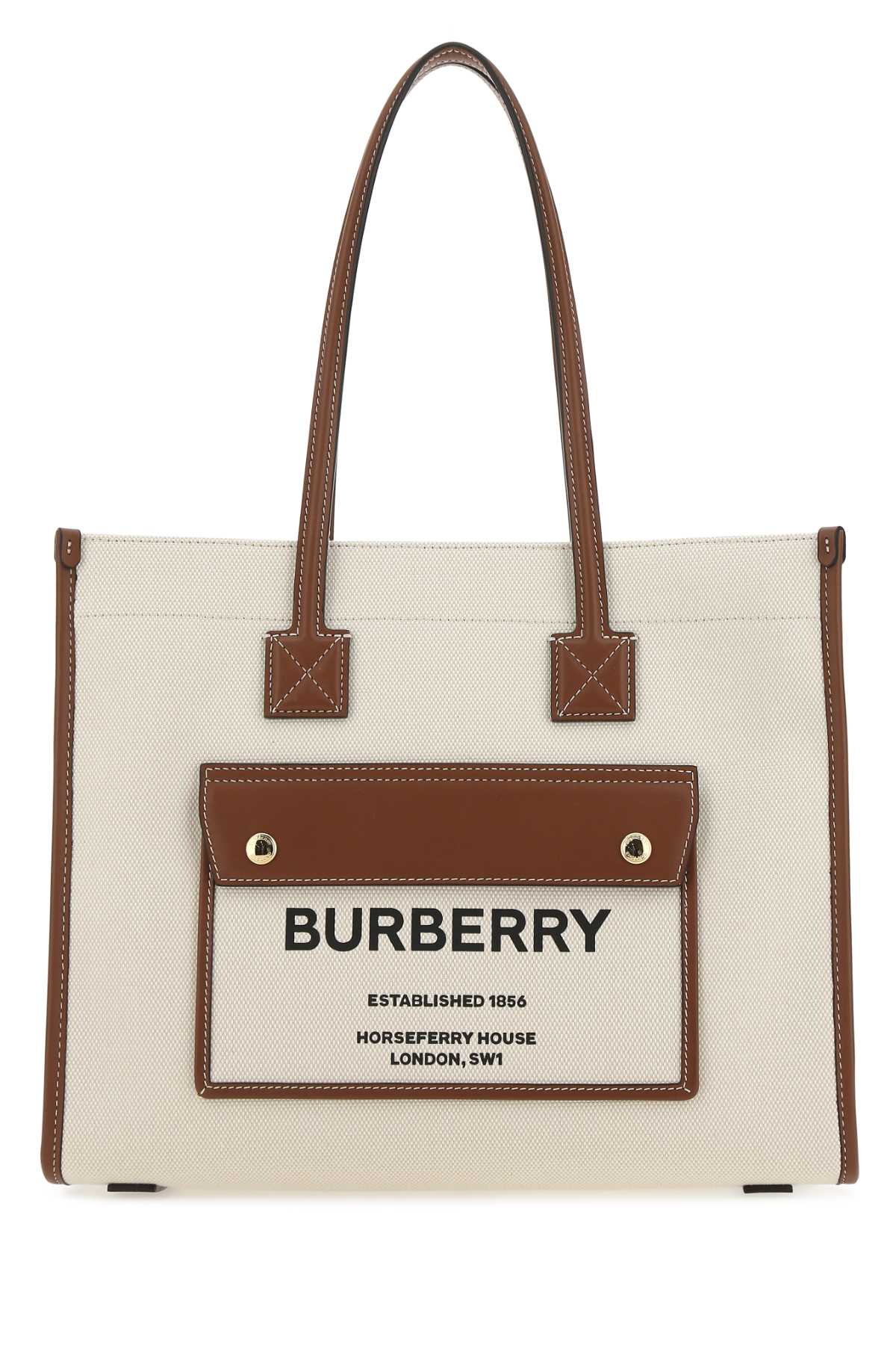 Shop Burberry Ivory Canvas Freya Shopping Bag In A1395