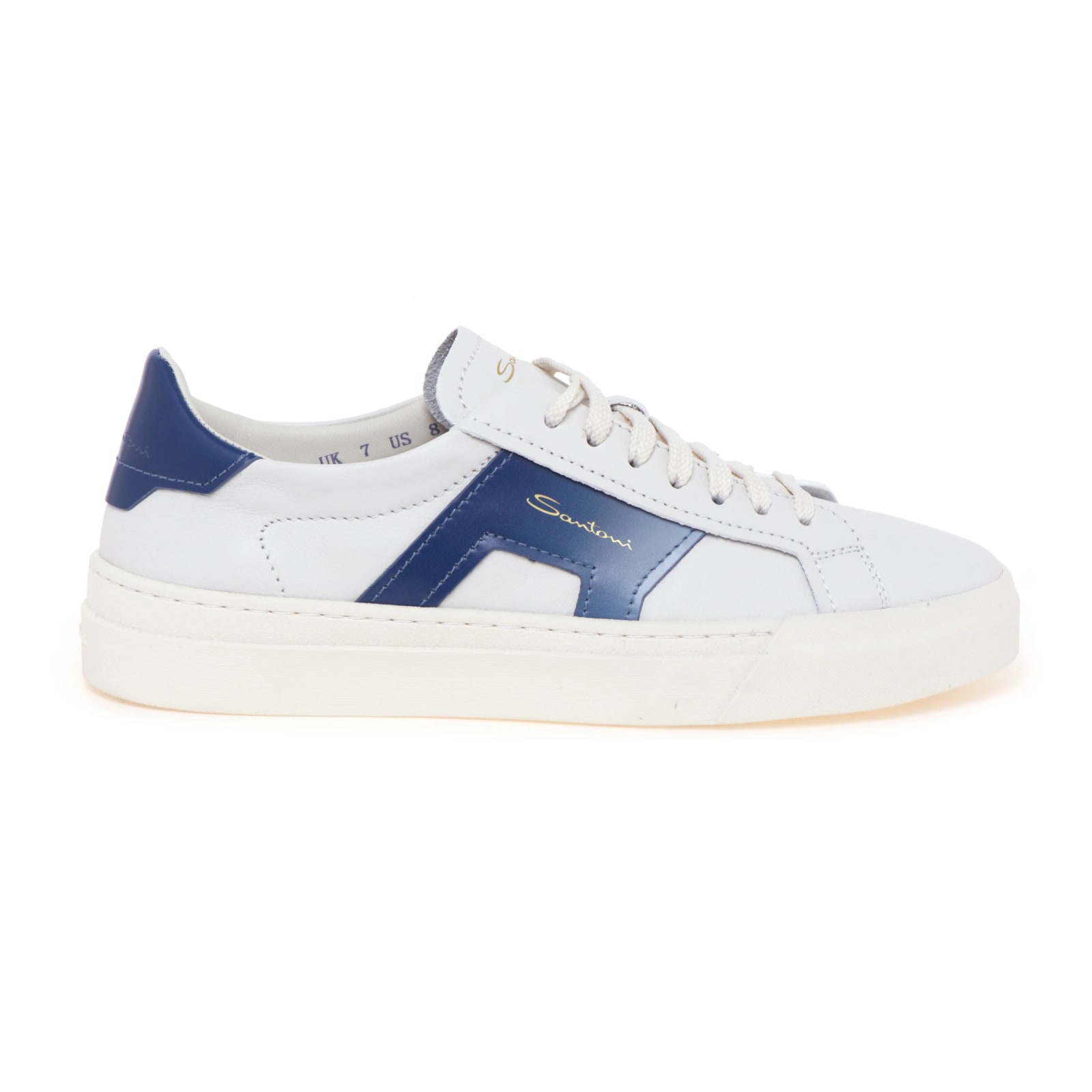 Shop Santoni Dbs Sneakers In White And Blue Leather In Panna/blu