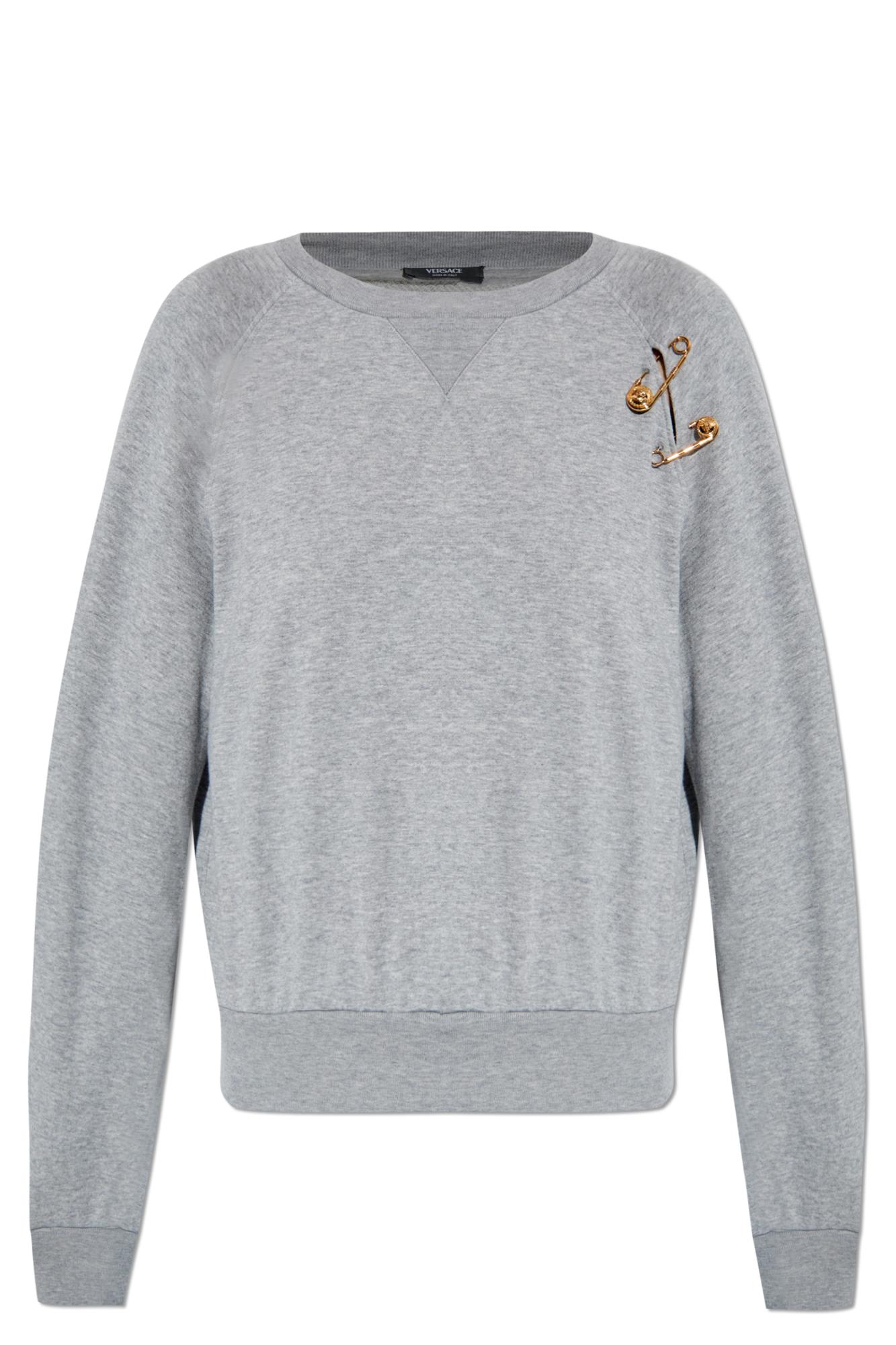 Versace Sweatshirt With Decorative Safety Pins In Gray