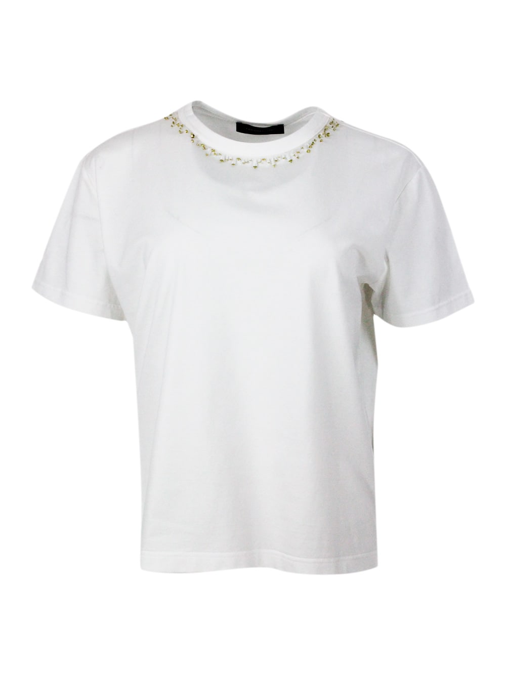 Shop Fabiana Filippi Crew-neck And Short-sleeved T-shirt In Soft Stretch Cotton In White