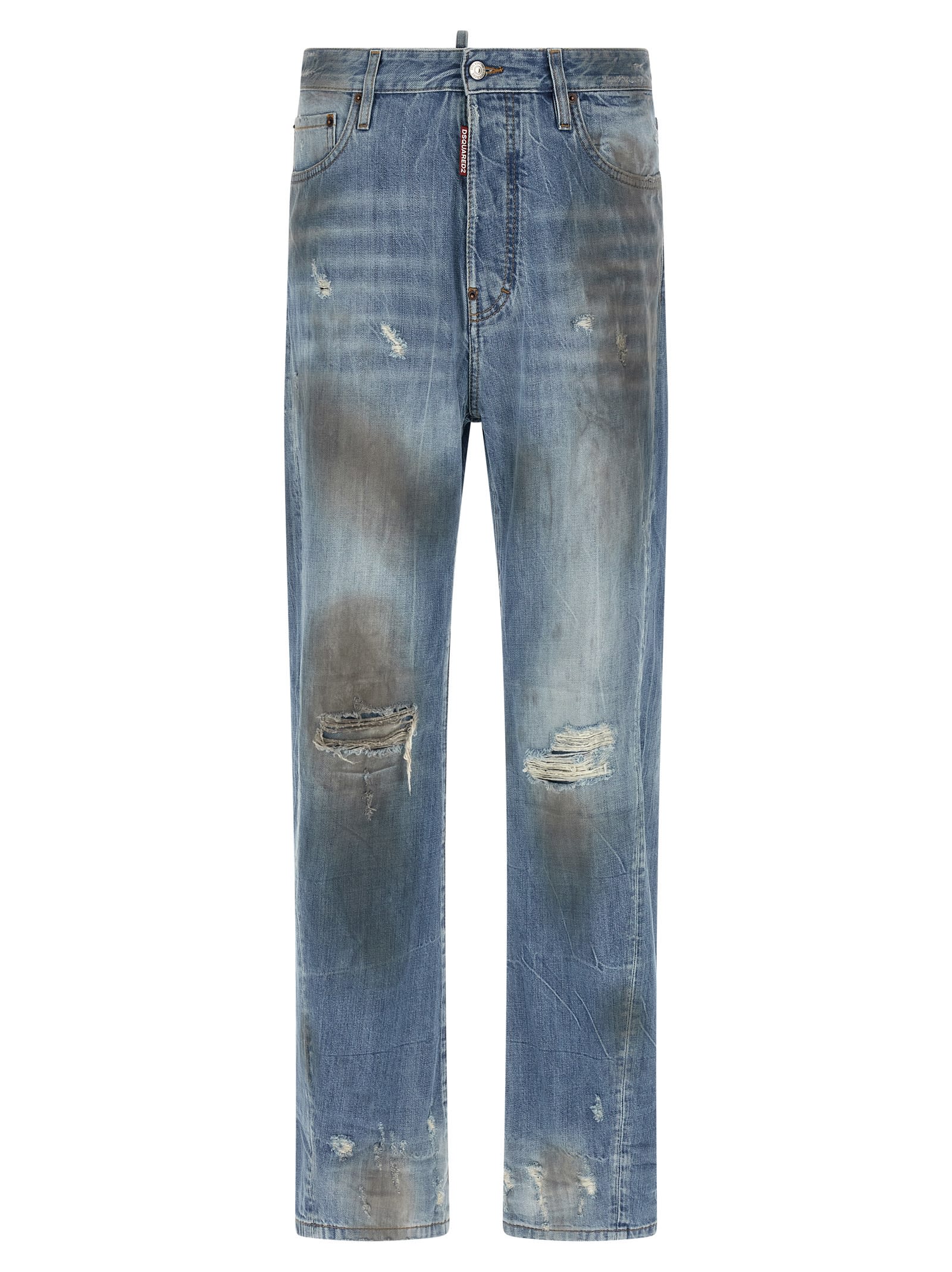 Dsquared2 Loose Twist Jeans Distressed Faded Five Pocket In Blue