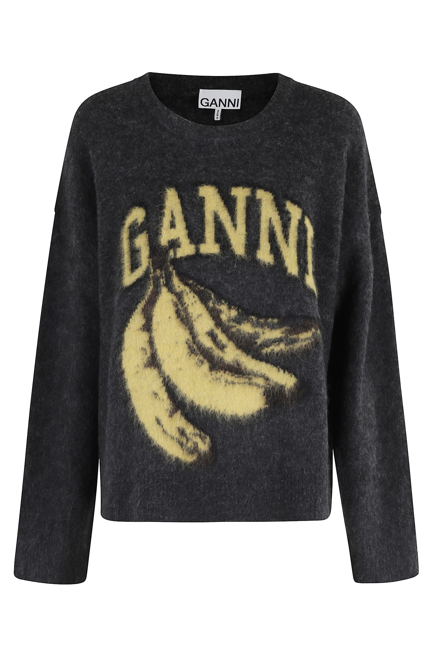 Ganni Jersey With Banana And Logo In Black