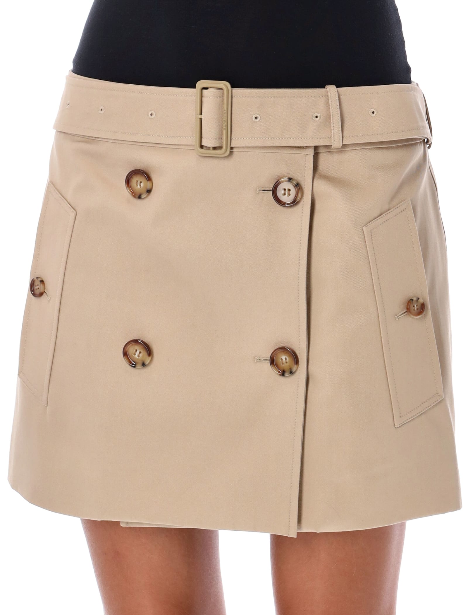 Shop Burberry Cotton Gabardine Mini Trench Skirt In Soft Fawn Beige