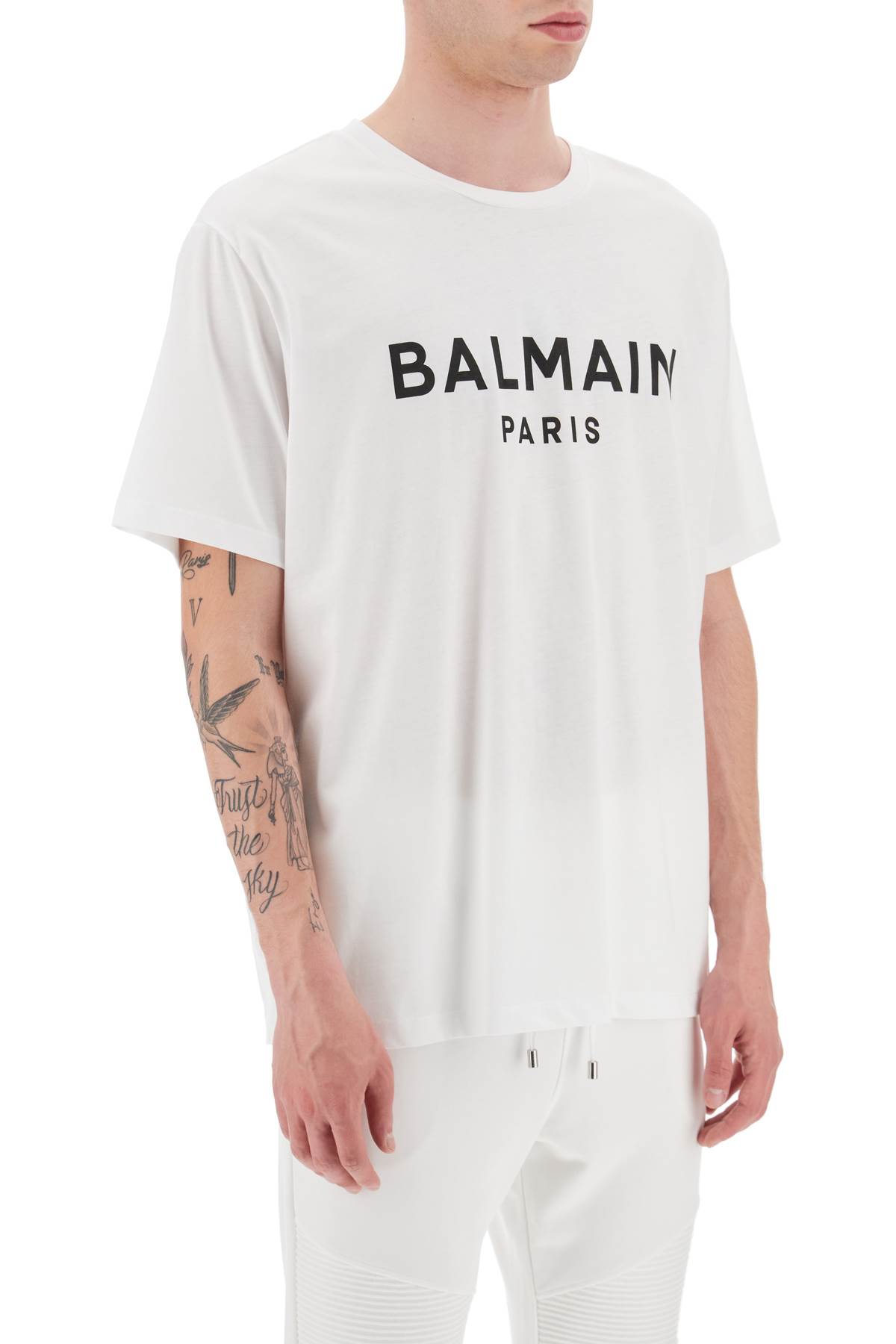 Shop Balmain Logo Print T-shirt In Blanc Noir (white)