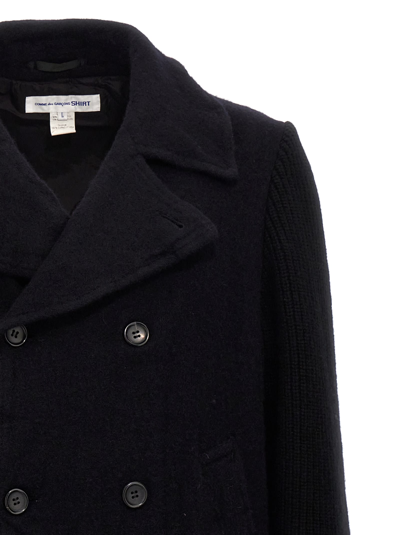 Comme Des Garçons Shirt Double-breasted Wool Coat Coats, Trench Coats Blue In Blue