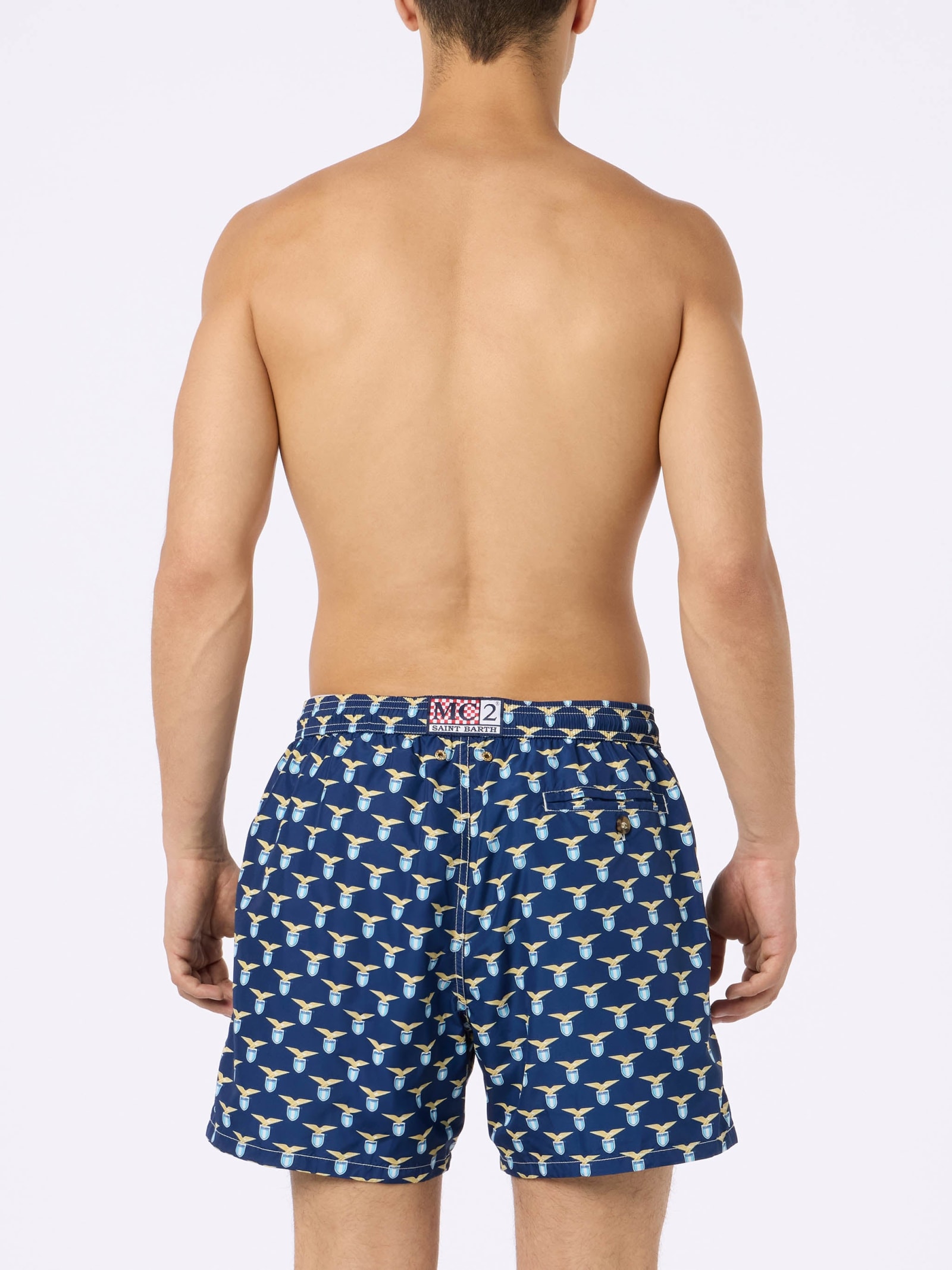 MC2 SAINT BARTH MAN LIGHTWEIGHT FABRIC SWIM SHORTS WITH LAZIO LOGO PRINT SS LAZIO SPECIAL EDITION