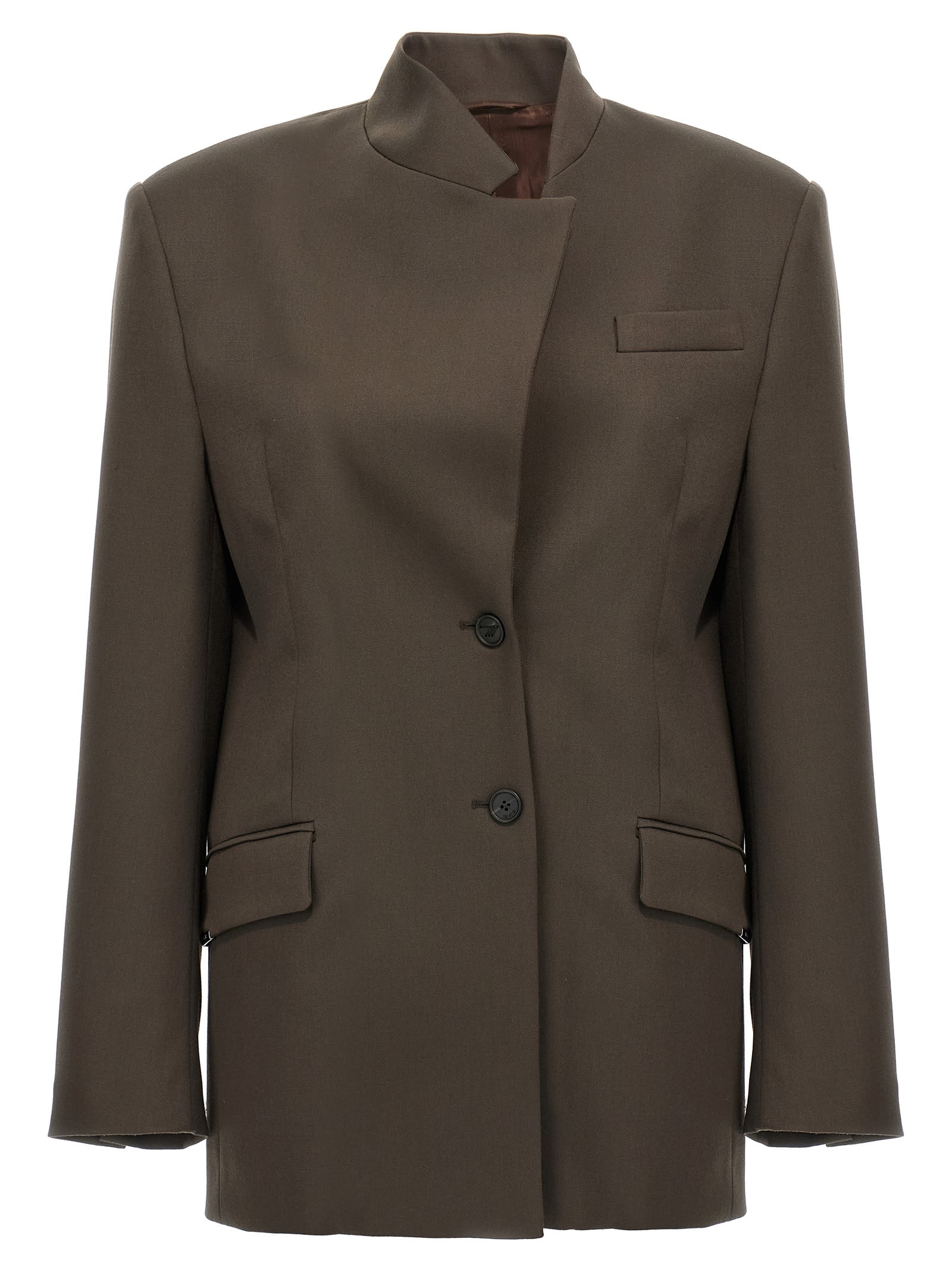 Attico Single-breasted Virgin Wool Blazer In Brown