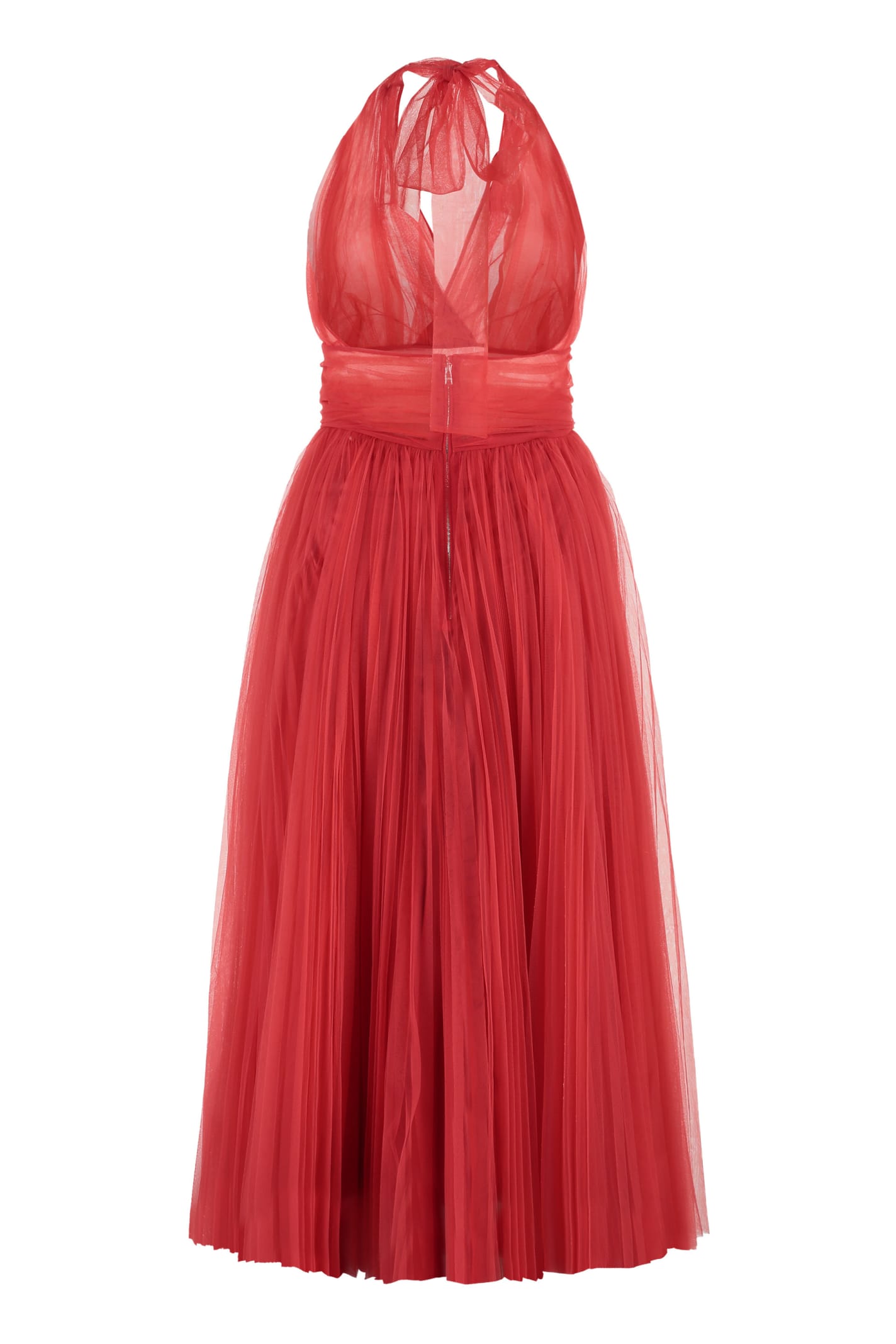 Shop Dolce & Gabbana Pleated Tulle Dress In Rosso Brillante