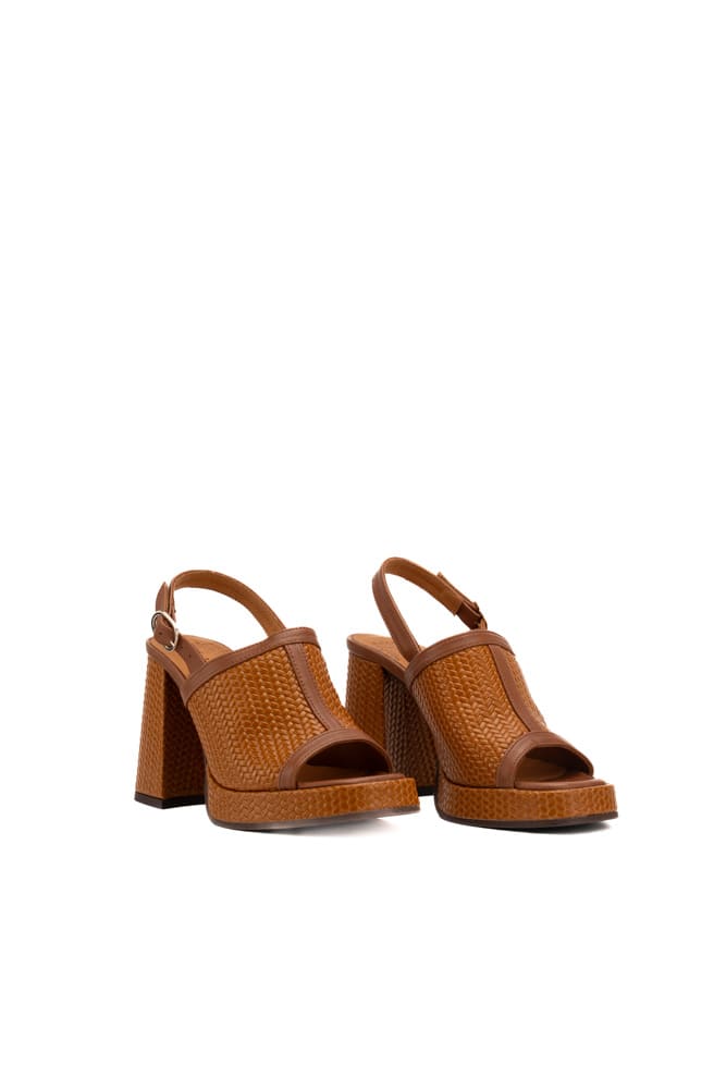 Shop Chie Mihara Zimi Sandals In Woven Effect Leather In Cognac