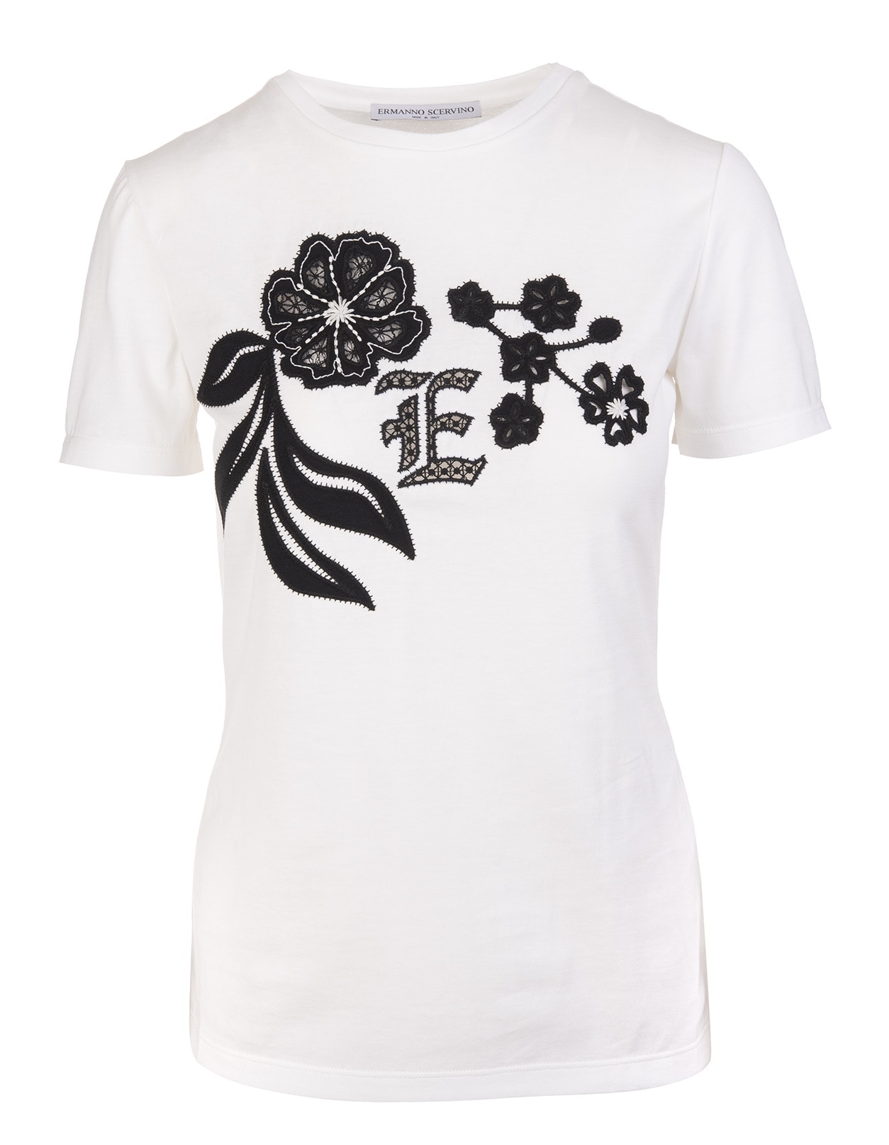 Ermanno Scervino White T-shirt With Embroidered Floral Inlays
