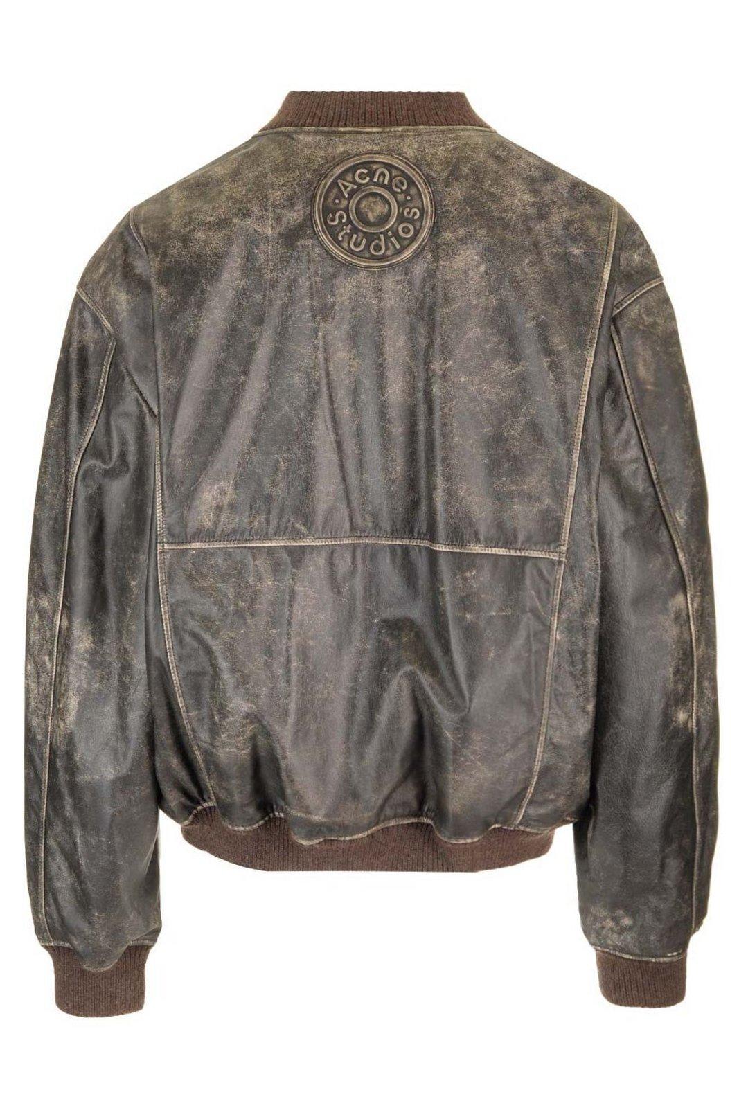 Acne Studios Black Distressed Leather Bomber Jacket In Black