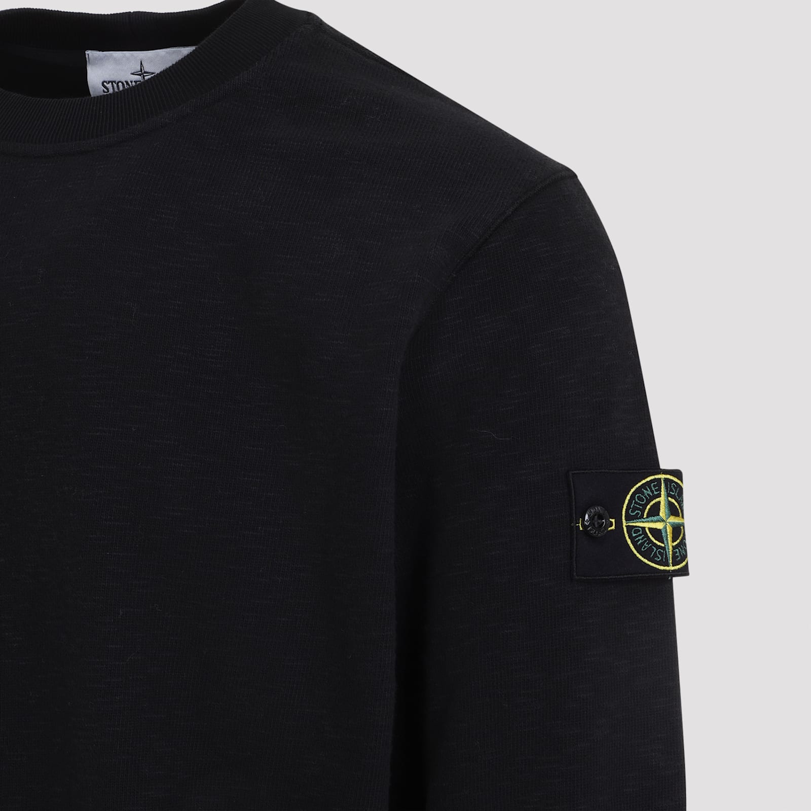 Stone Island Organic Cotton Crew Neck Long Sleeve Top In Black