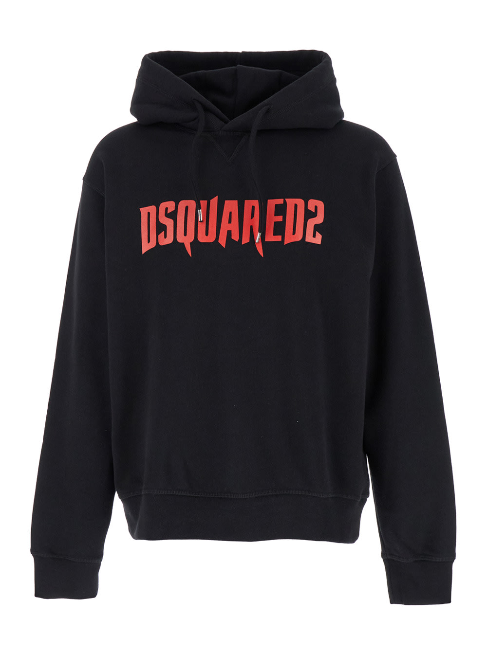 Black Hoodie With Logo Print In Cotton Man