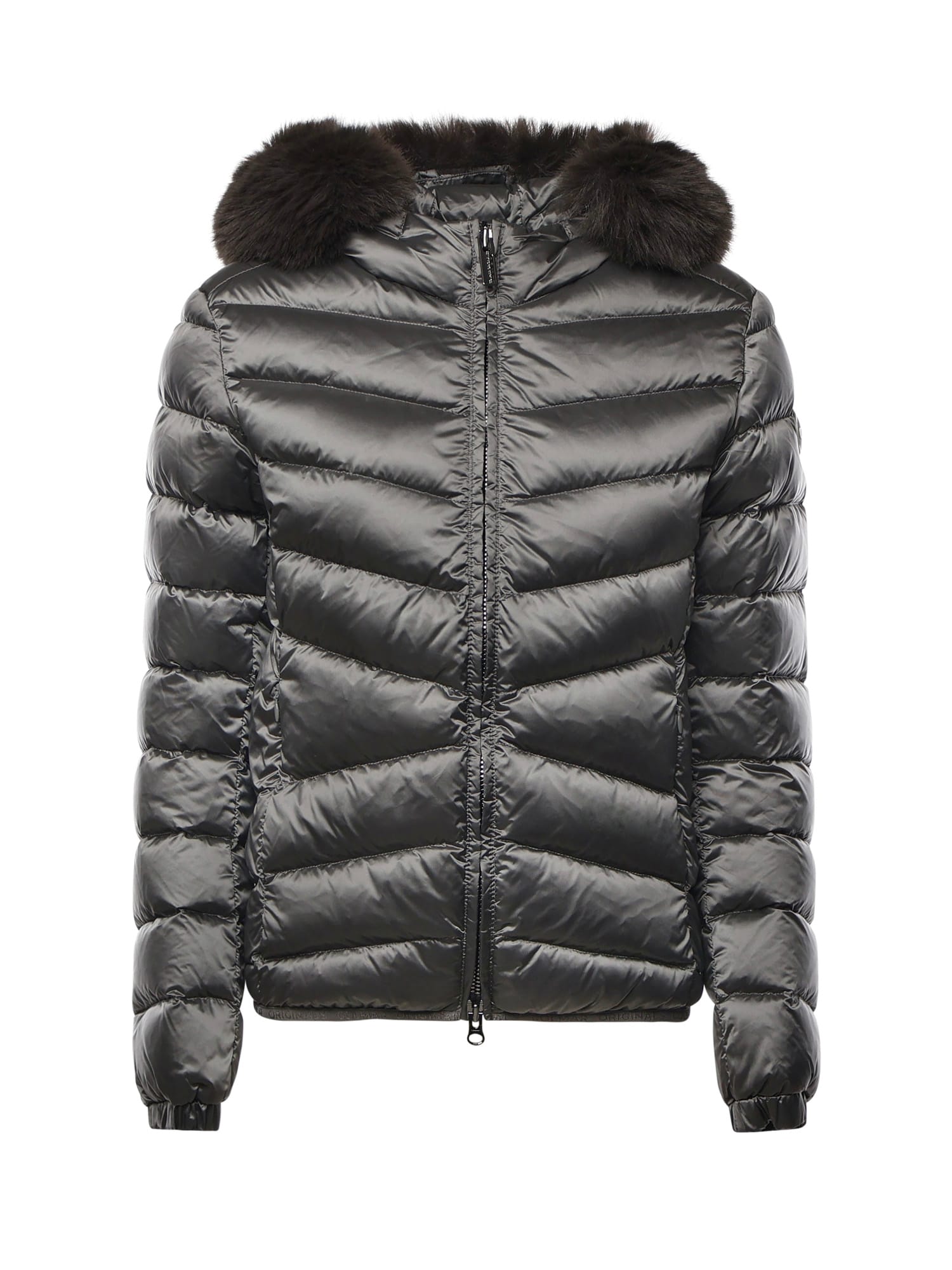 Colmar Quilted Down Jacket With Faux Fur In Gray