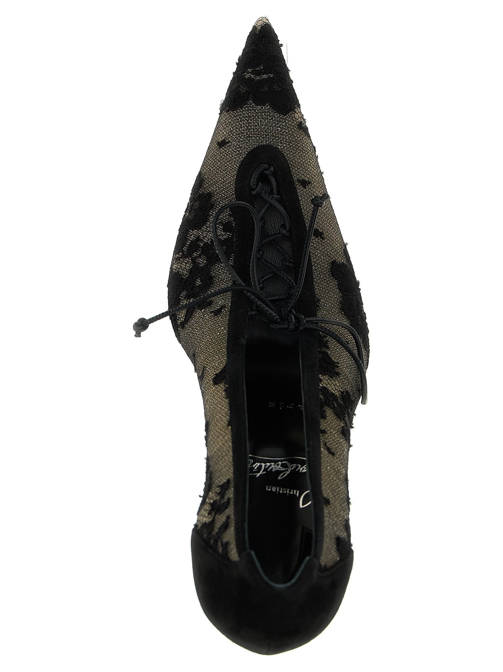 Christian Louboutin Km Lace 100 Suede-trimmed Pumps In Black