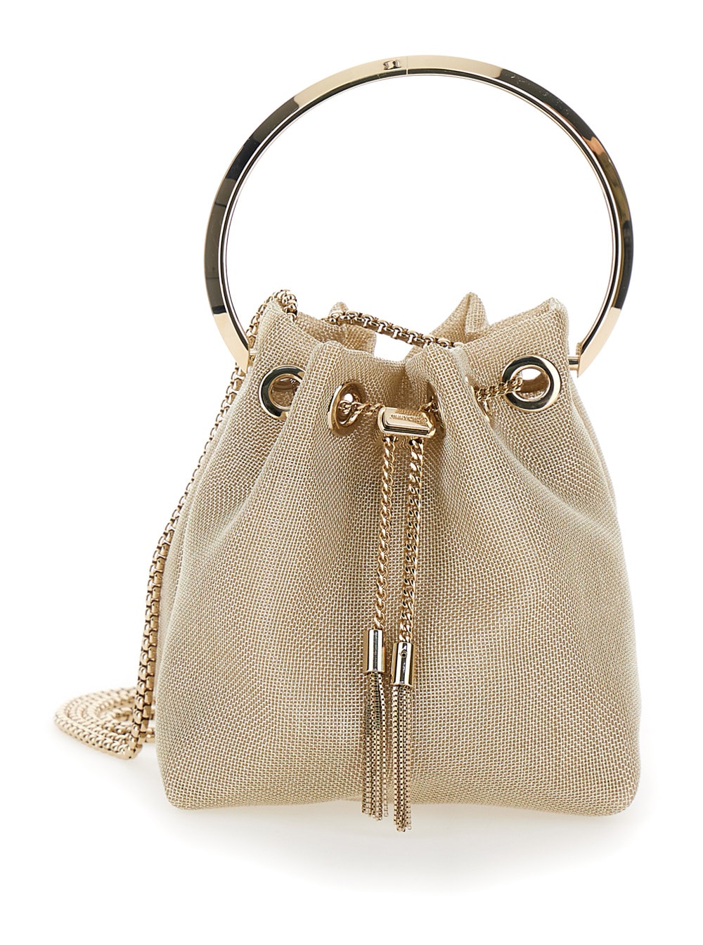 bon Bon Mini Gold-tone Handbag With Metal Bracelet Handle In Metallic Fabbric Woman