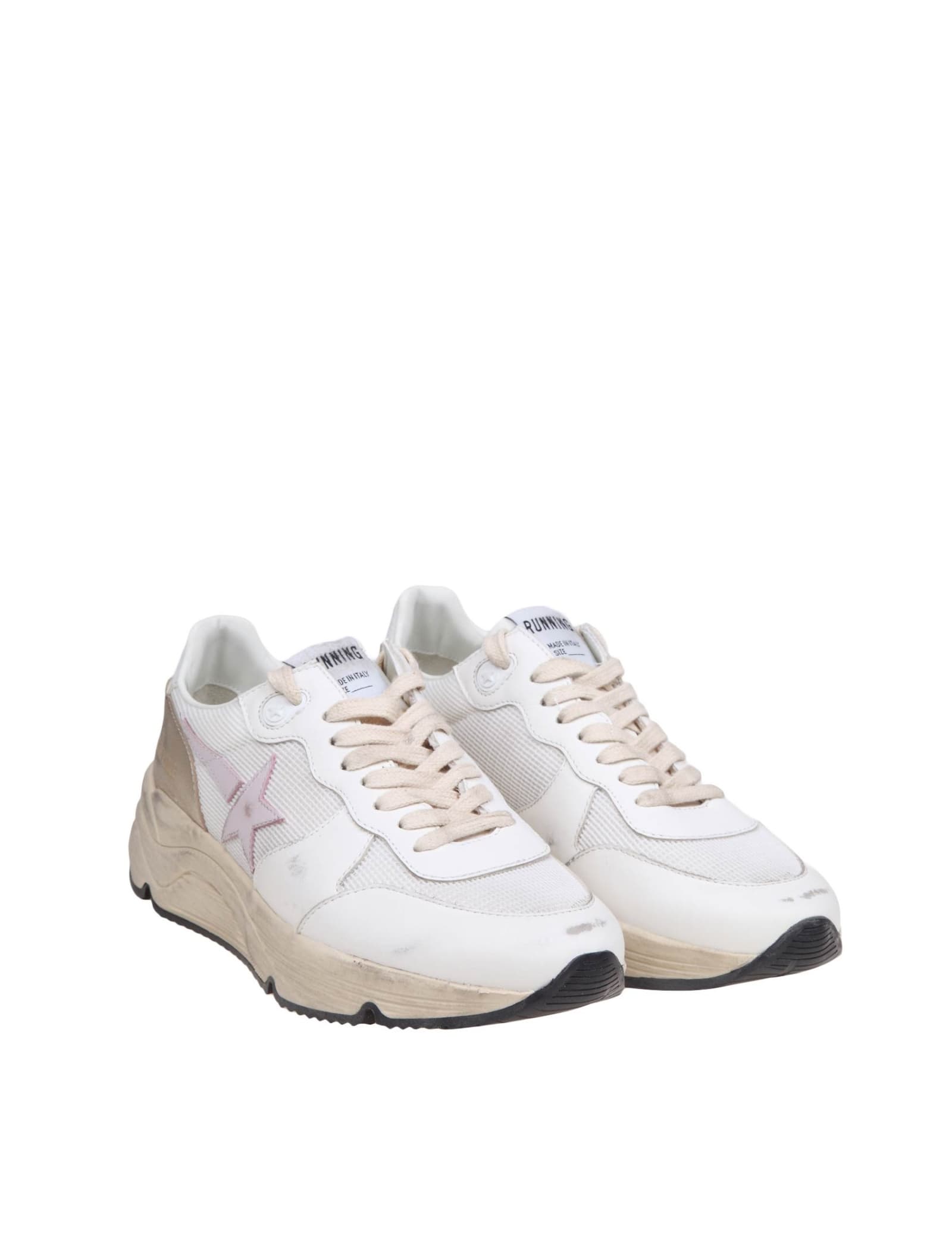 Shop Golden Goose Running Sun Sneakers In Suede And Mesh Color White/gold