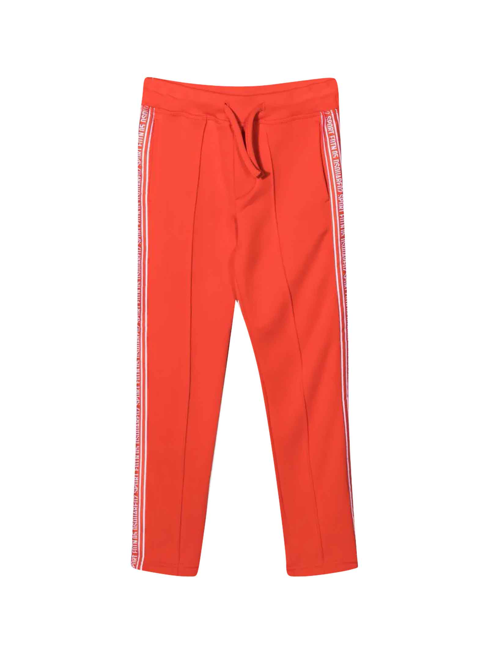 Dsquared2 Orange Trousers With Logo Side Band Dsquared Kids