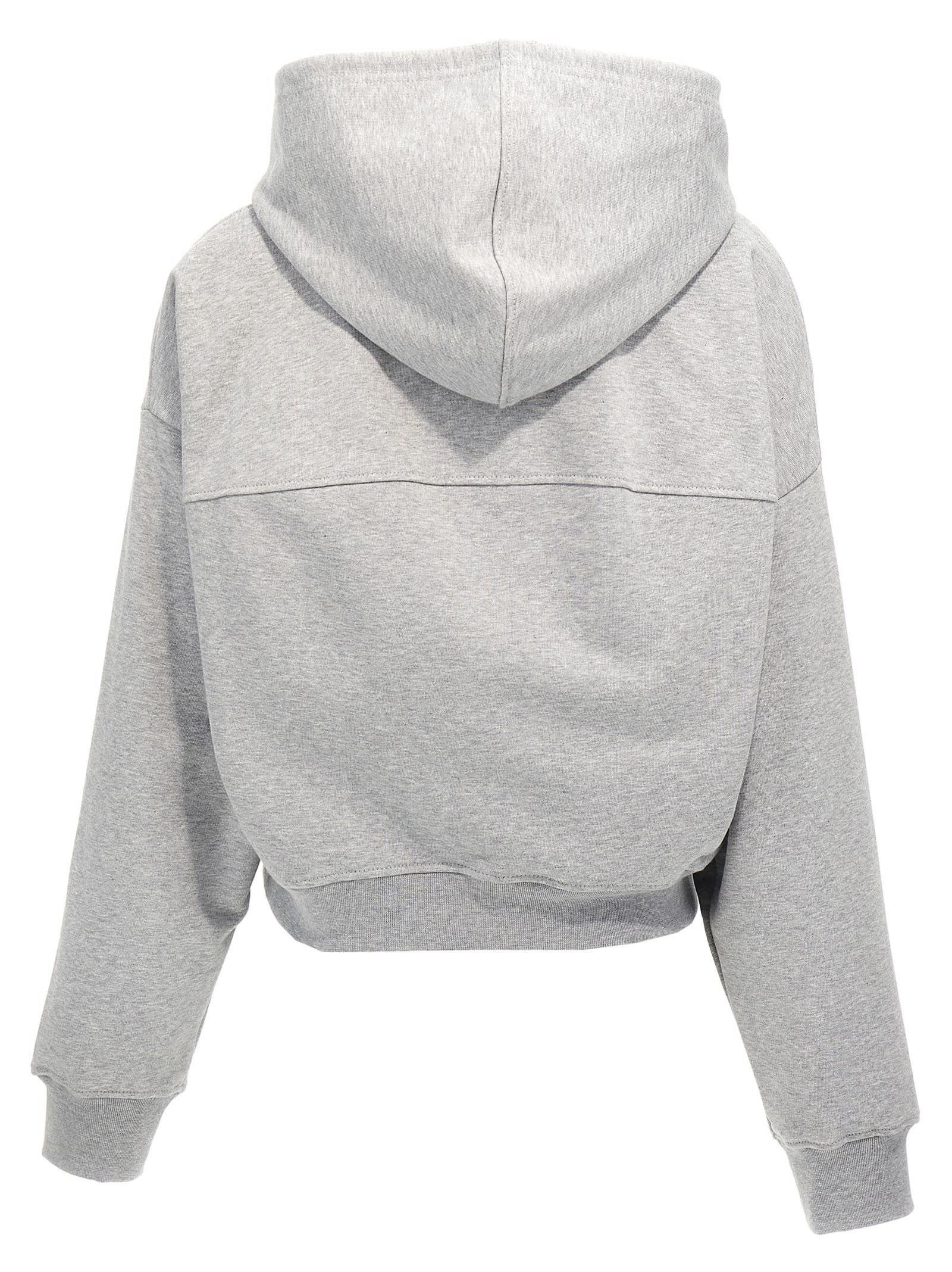 Shop Marni Logo Print Cropped Hoodie In Gray