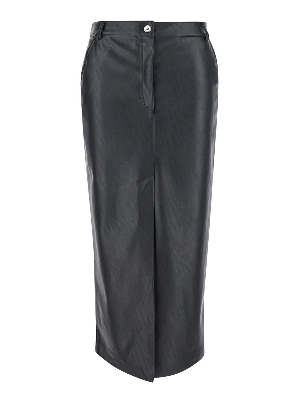 Black Belt Loops Long Skirt In Ecoleather Woman