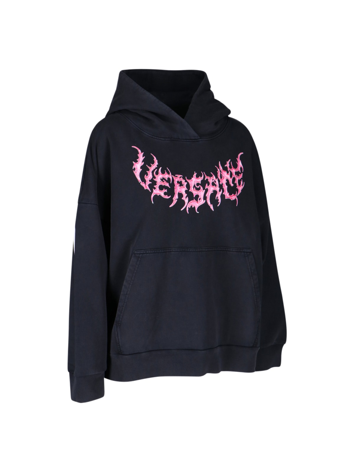 Versace Black Cotton Oversize Sweatshirt In Black