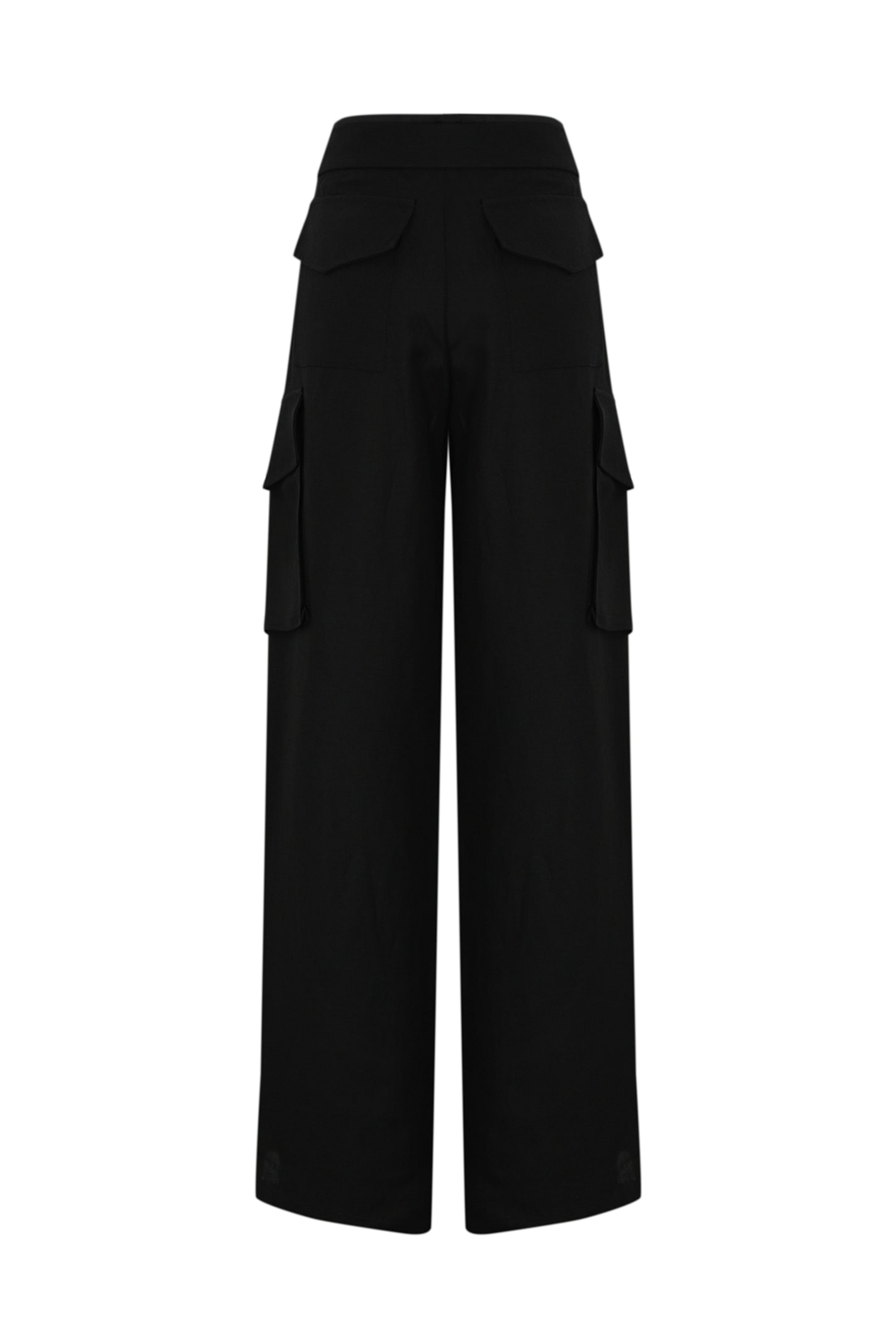 Liviana Conti Linen Blend Cargo Trousers In Nero