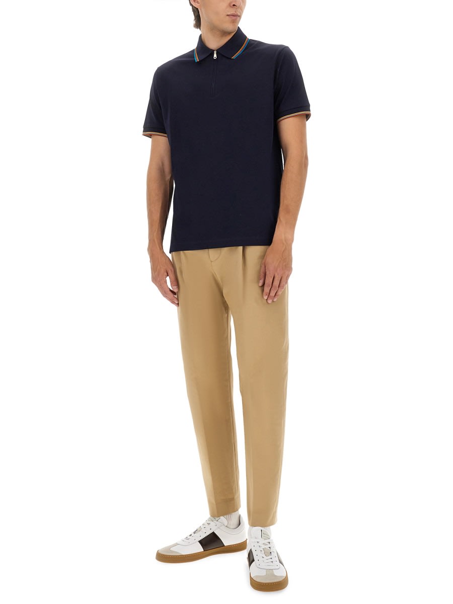 Paul Smith Cotton Polo Shirt With Zipper In Blue