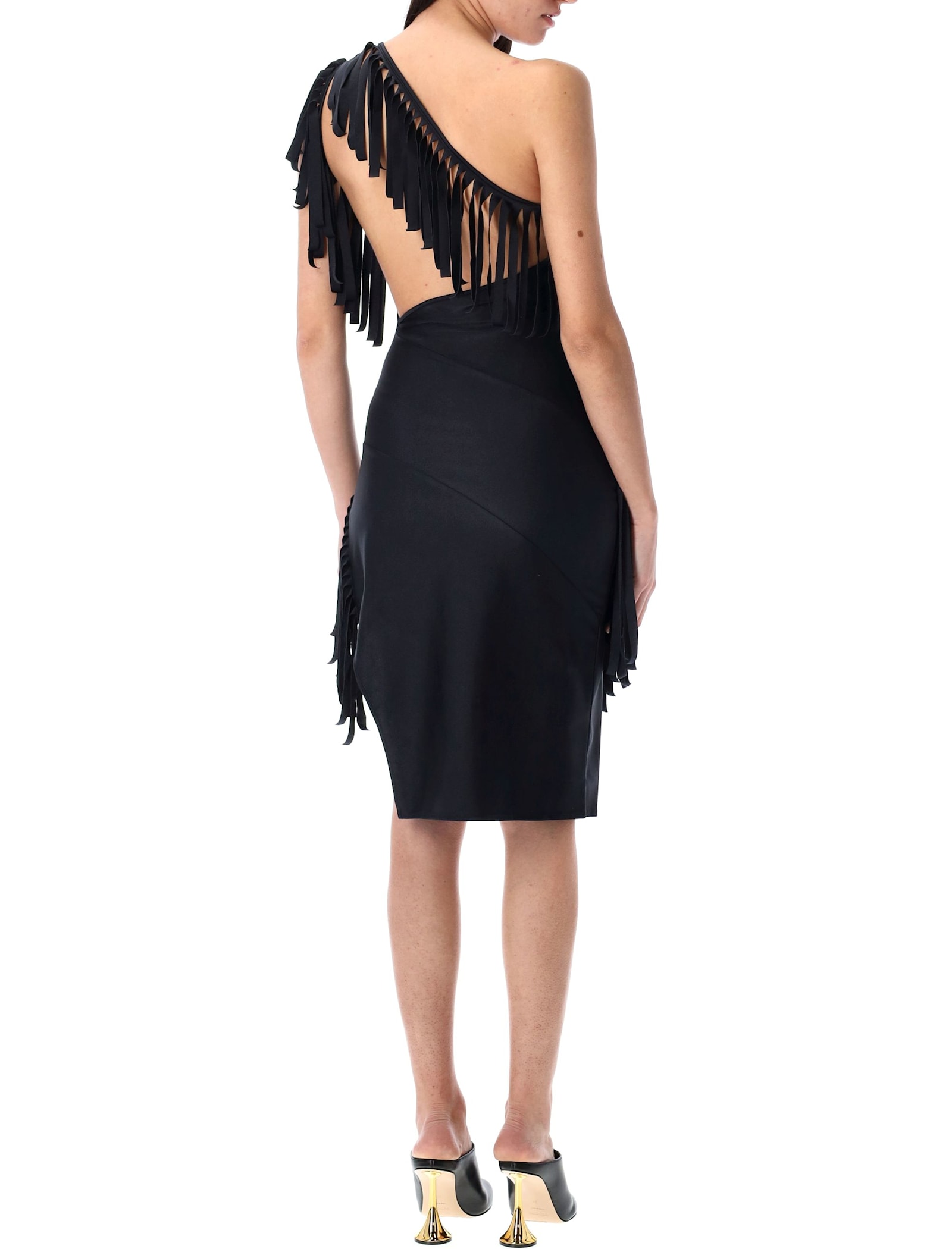 Coperni Asymmetric Fringed Mini Dress In Black