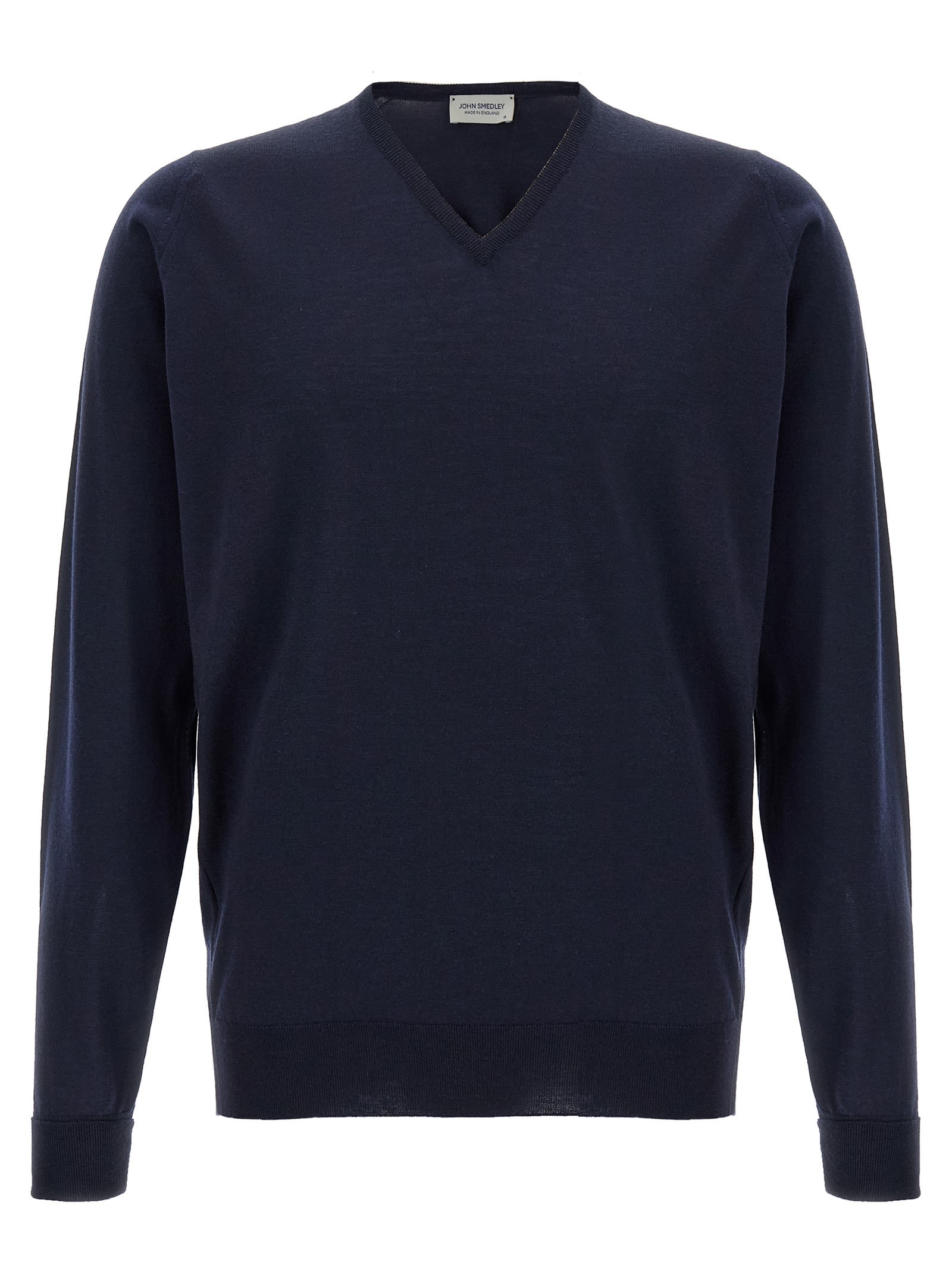 John Smedley V-neck Sweater With Ribbed Cuffs And Hem In Blue
