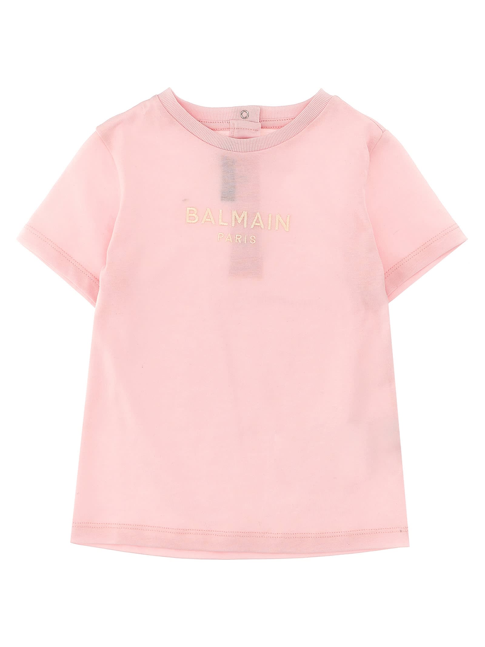Balmain Babies' Logo Embroidery T-shirt In Pink