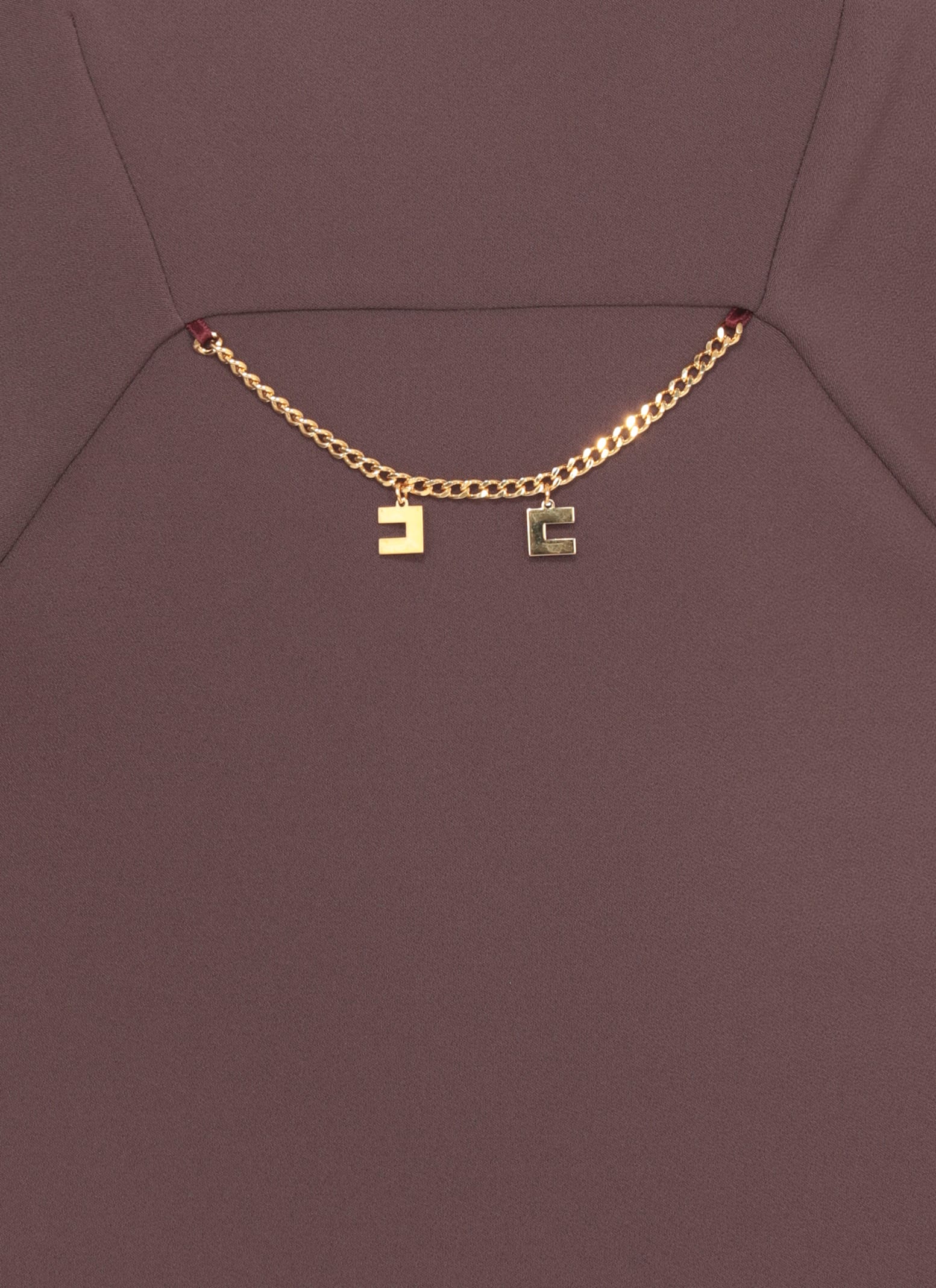 Elisabetta Franchi Bordeaux Sleeveless Dress With Chain Decoration On The Front In Fabric Woman In Brown
